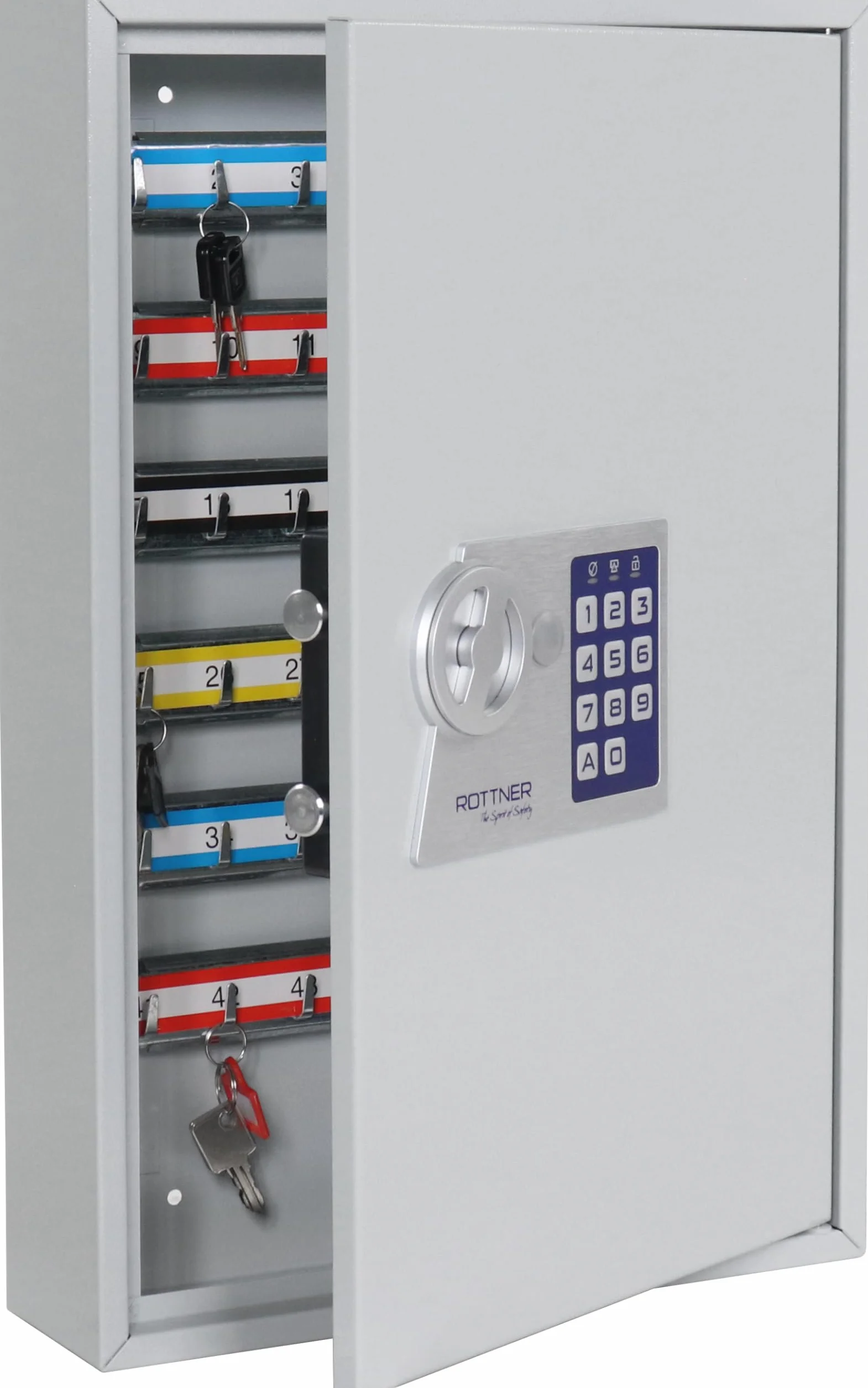Rottner Szafka na klucze S 64 zamek elektroniczny 64 breloczek do kluczy gratis listwa z haczykami regulowana wraz z materiałem mocującym