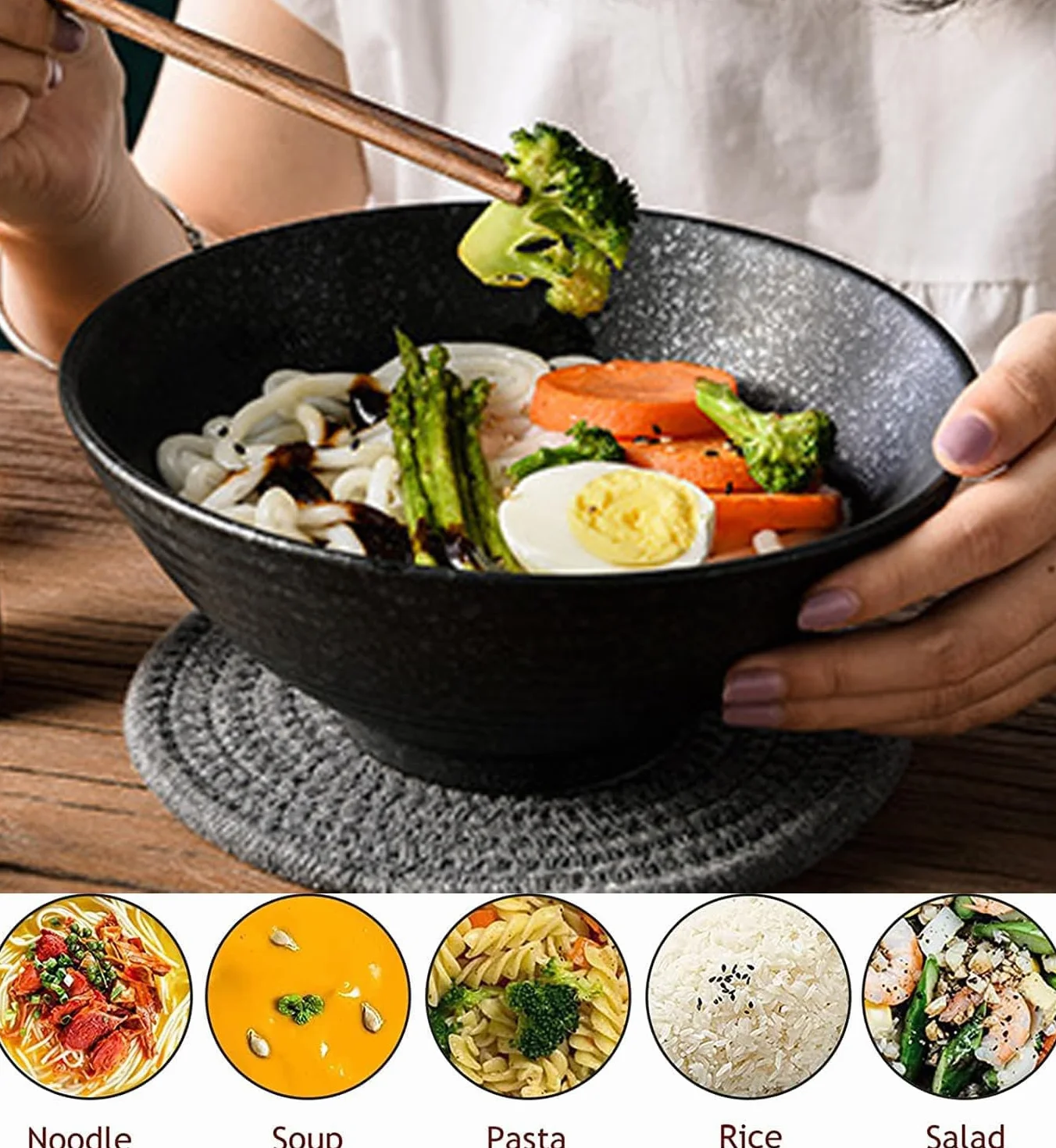 Japońska miska ramen ceramiczna vintage zestaw z łyżeczką i pałeczkami