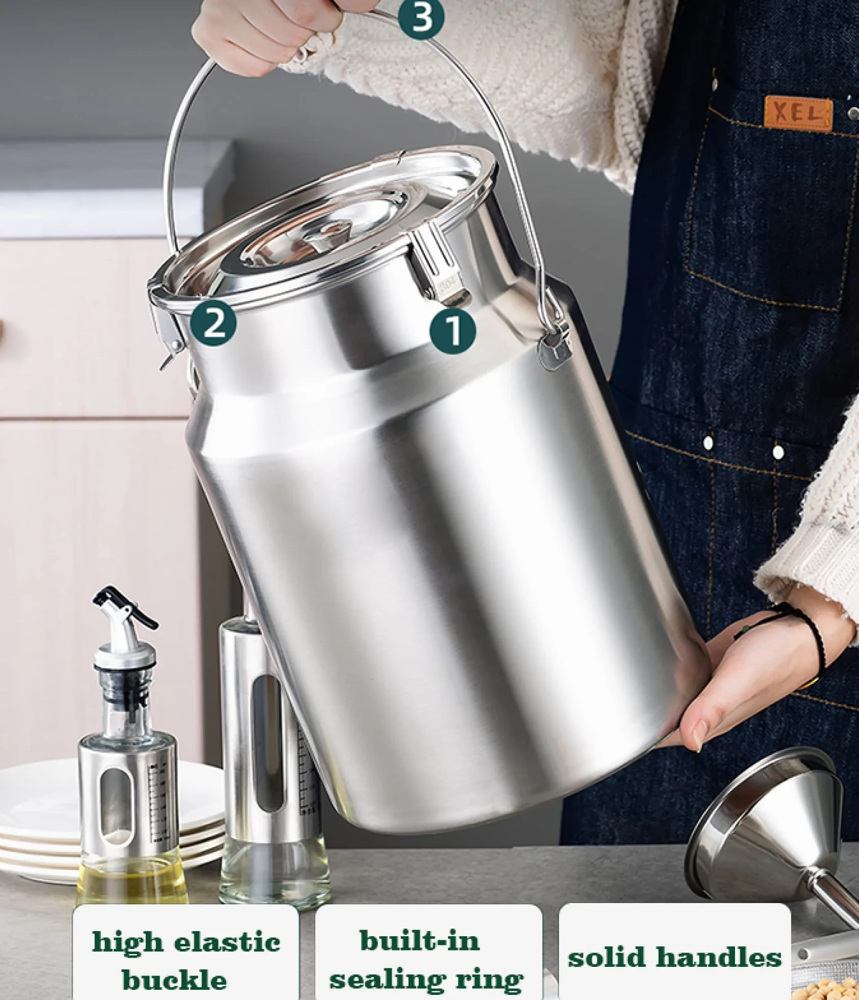 Dzbanek na mleko ze stali nierdzewnej 3 l / 5 l / 10 l pojemnik do przechowywania płynów wiadro na wino beczka fermentacyjna z pokrywką i uchwytem na mleko ryż płatki zbożowe ziarna kawy