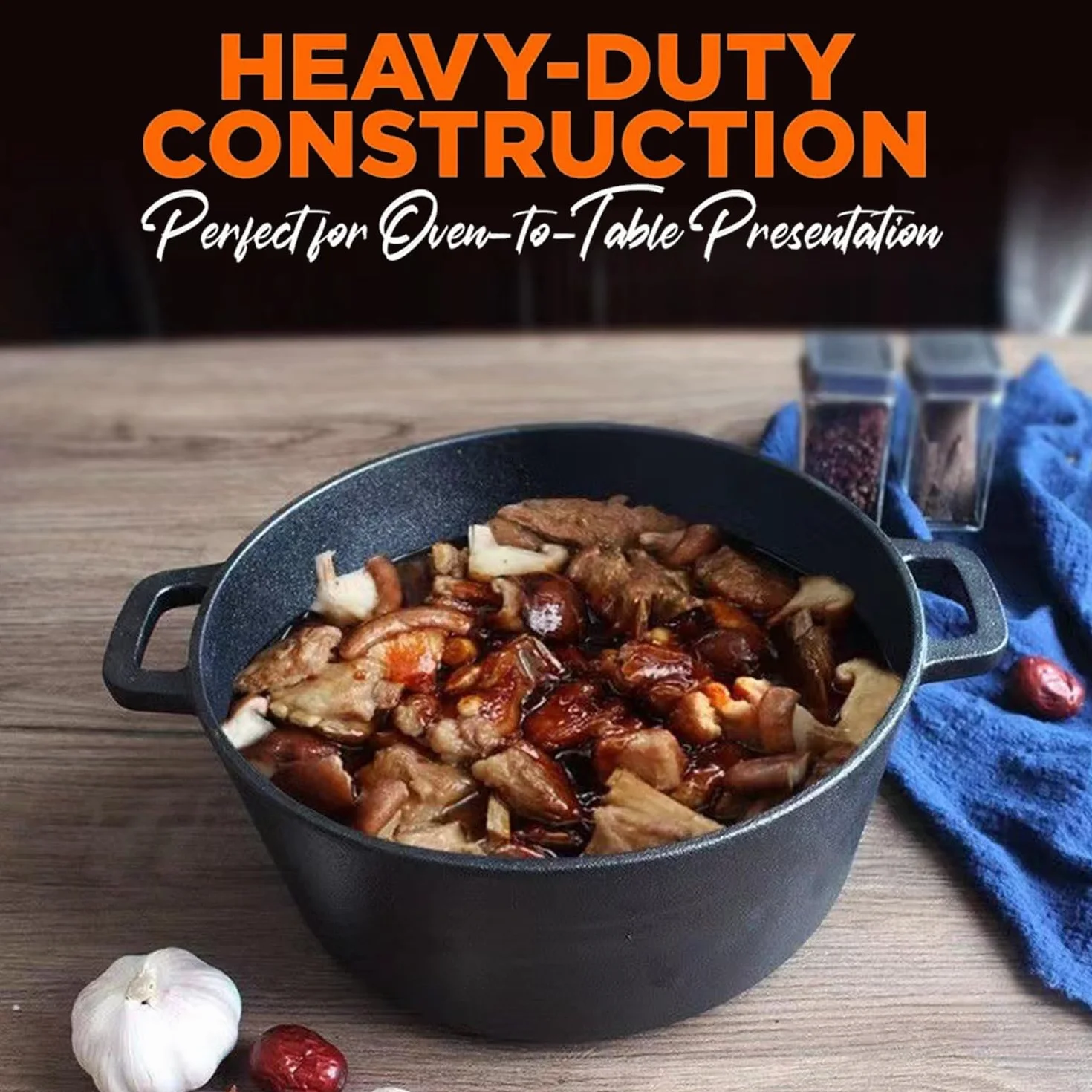 5QT Żeliwny piec holenderski (zestaw startowy z koszem zabezpieczającym, kulawy i pokrywką, idealny do pieczenia chleba) (gotowanie rodzinne, smażenie, duszenie i grillowanie)
