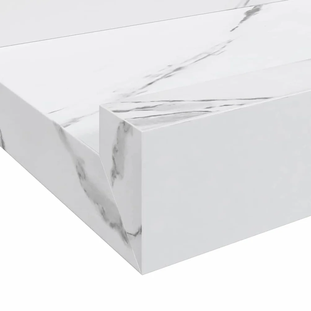 Regał ścienny, zestaw 4 sztuk, biały marmur z materiału drewnopochodnego, 100 x 9 x 3 cm, pływające jako półka ścienna, regał wiszący, do salonu, sypialni, biura, stabilne i modułowe