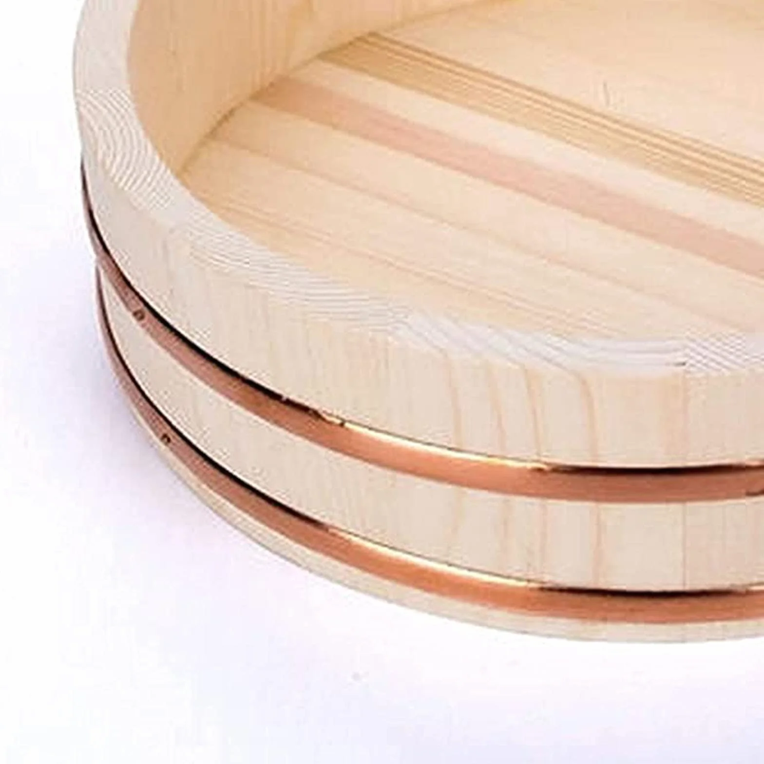 Hangiri Sushi Oke miska do mieszania ryżu, duża drewniana wanna z miedzianymi taśmami, 48 cm, idealna do chłodzenia i wchłaniania wody z ryżu