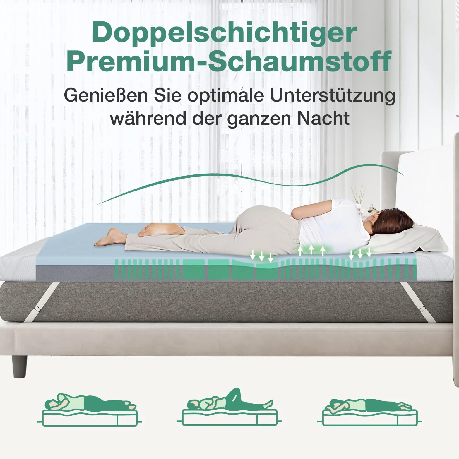Novilla Topper Viscoelastic 160x200 5 cm, żelowy materac, nakładka na materac z pianki Memory Foam Mattress, bambusowy topper, zdejmowany i nadający się do prania pokrowiec na materac, biały