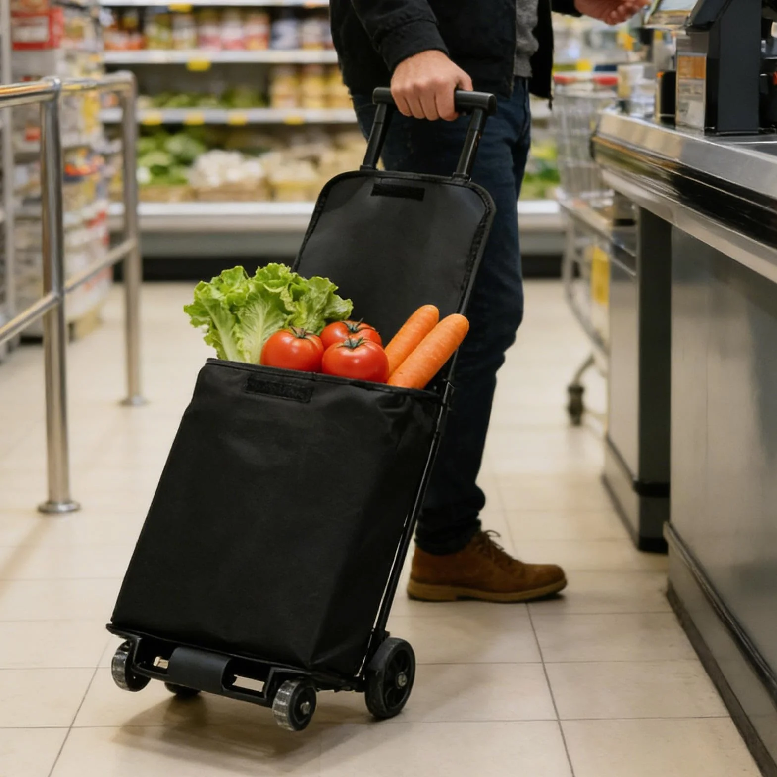 Składane kółka do wózka na zakupy, 49 kg, torba na ubrania ze stopu aluminium, ciche kółka obrotowe, transport artykułów spożywczych, wycieczki rynkowe, przechowywanie w podróży
