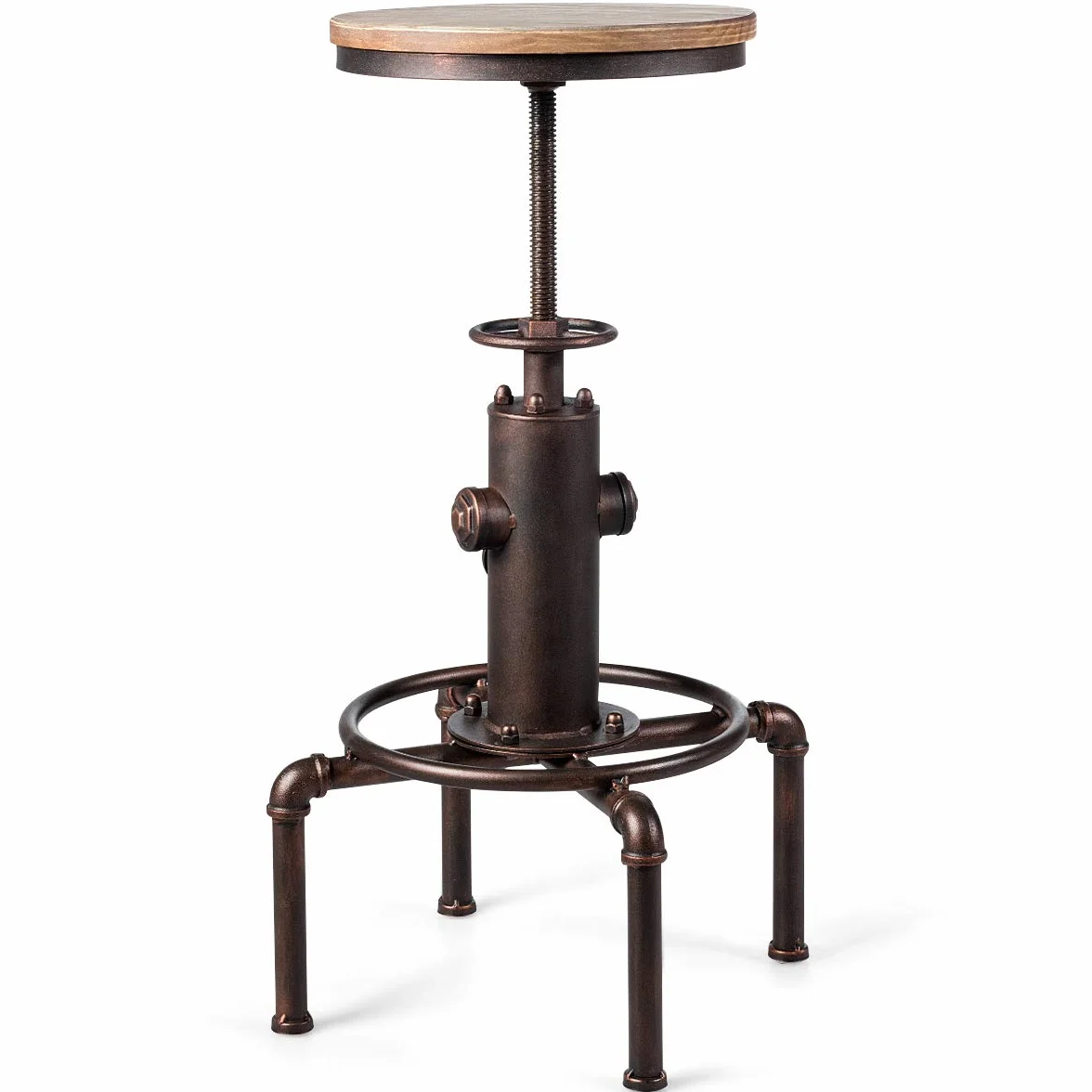 COSTWAY Stołek barowy z regulacją wysokości 59,5-75 cm drewno metal podnóżek płyta sosnowa vintage