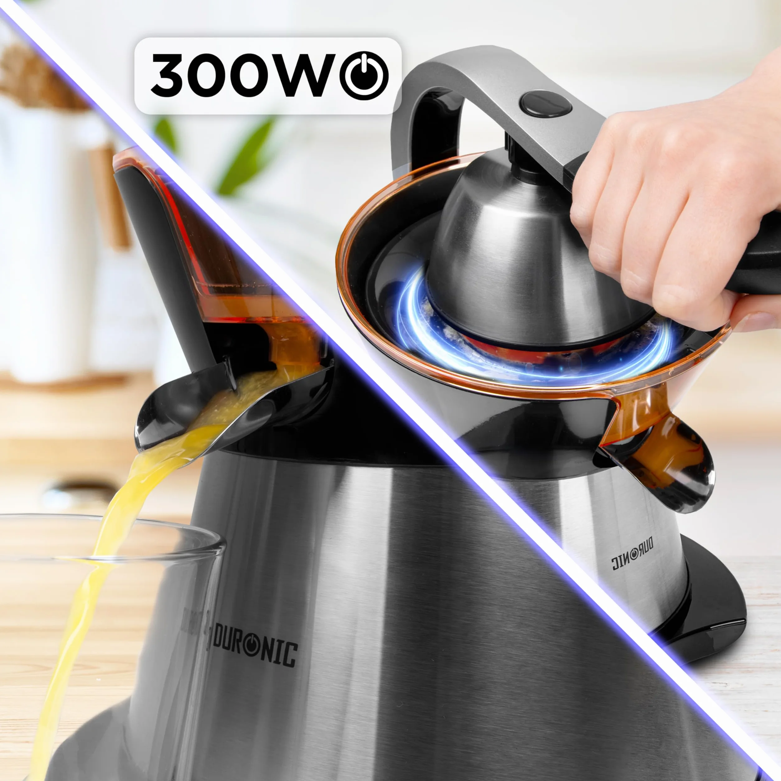 Duronic JE304 Elektryczna wyciskarka do cytrusów 300W dwa stożki | regulowany filtr do pulpy | do cytryn pomarańczy grapefrutów limonki | pojemność 400 ml praktyczne sitko