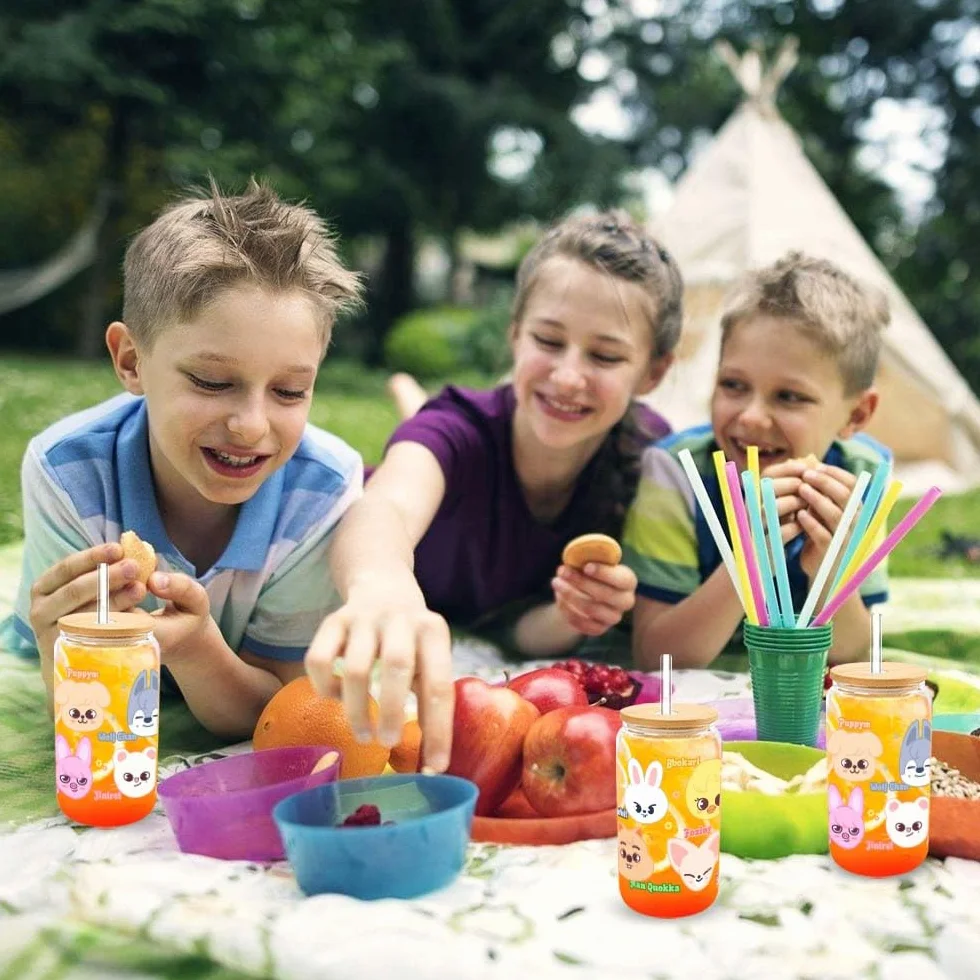 Szklane słoiki z pokrywką i słomką, Skzoo 500 ml, słoiki Stray na herbatę bubble tea, mrożoną kawę, smoothie, zimną herbatę, koktajle, Kpop Merch, prezenty dla fanów Stay
