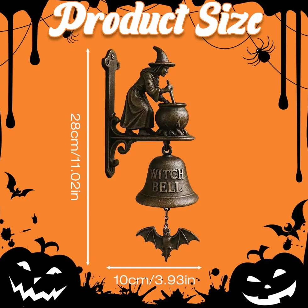 Mineup Dzwonek na Halloween, żeliwny dzwonek wiedźmy, dekoracyjny dzwonek na zewnątrz akcesoria na imprezę halloweenową
