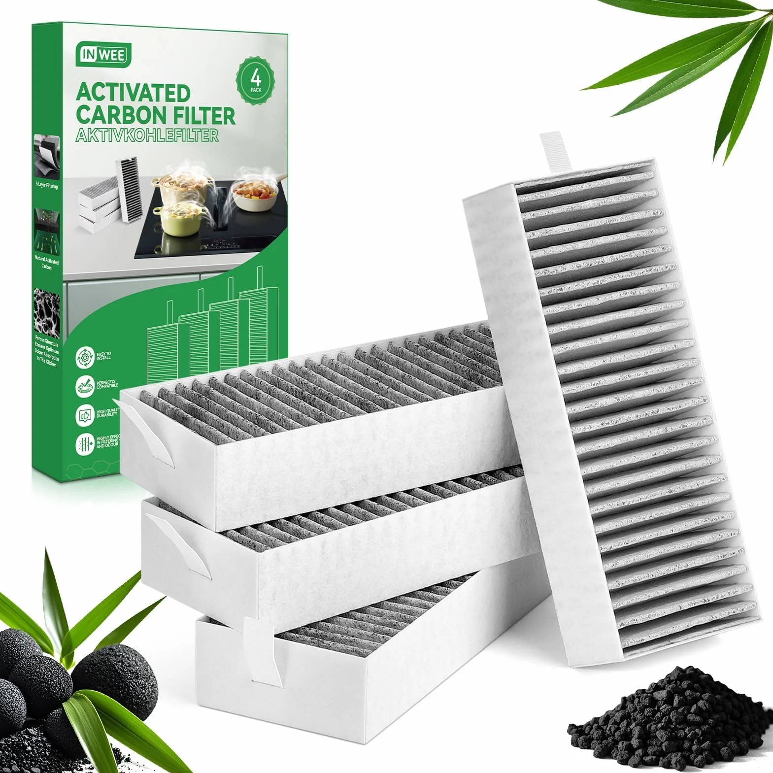4 filtrów z węglem aktywnym do okapu kuchennego HZ9VRCR0 17004796/ Bosch HEZ9VRCR0 17004805/ Neff Z821VR0 17004806/ Gaggenau CA282111/Constructa CZ9VRCR0, Filtr wymienny