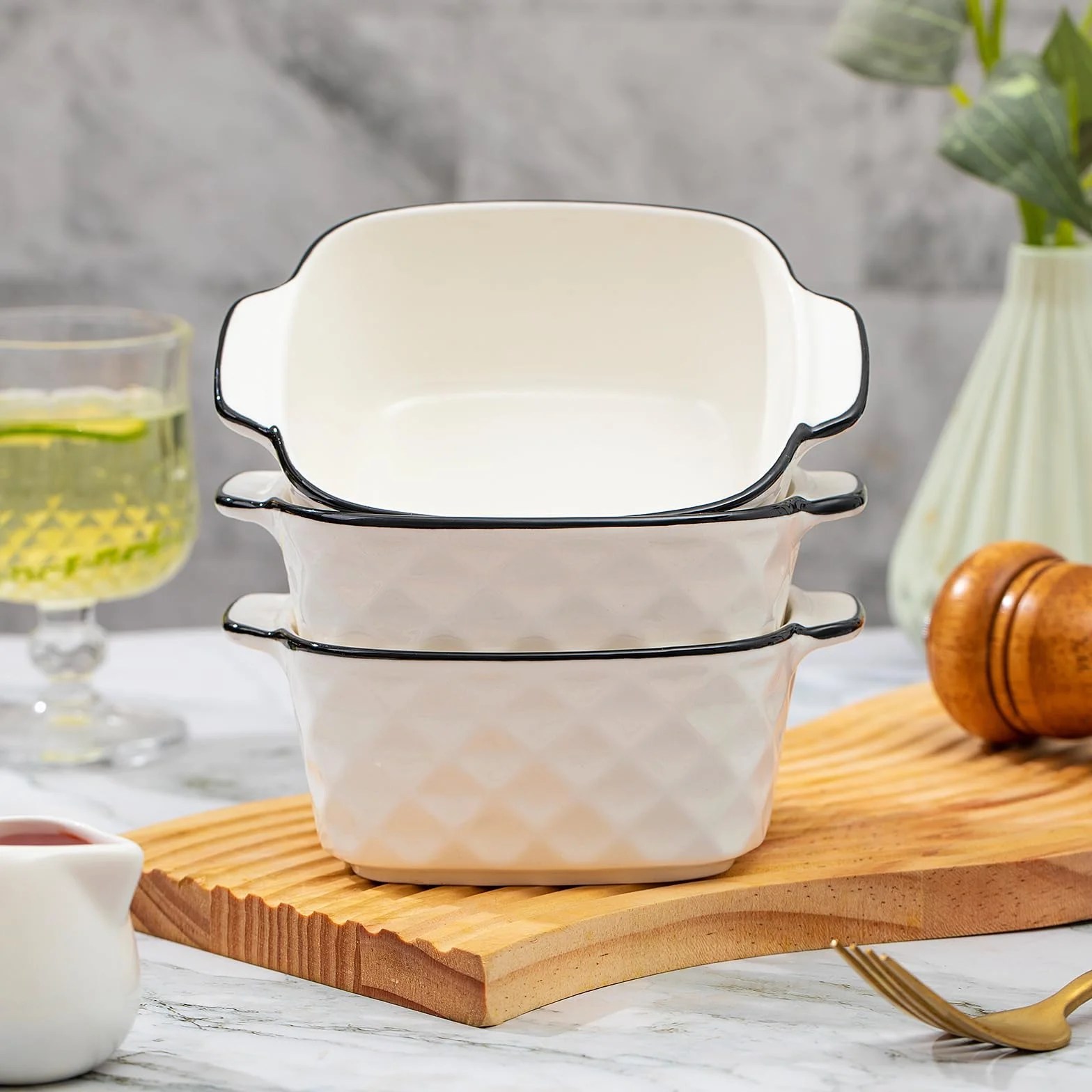 Zestaw 4 ceramicznych naczyń do pieczenia, 400 ml, małe naczynie do pieczenia do frytkownicy powietrznej, ceramiczne naczynia do pieczenia z uchwytami, mały piekarnik, naczynie do zapiekanek, małe do