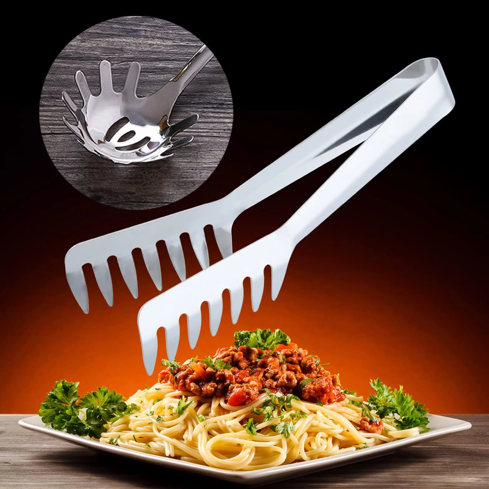Zestaw do serwowania spaghetti, łyżka do makaronu ze stali nierdzewnej, szczypce do spaghetti, srebrne szczypce do serwowania ze stali nierdzewnej, nadają się do mycia w zmywarce, nadają się do