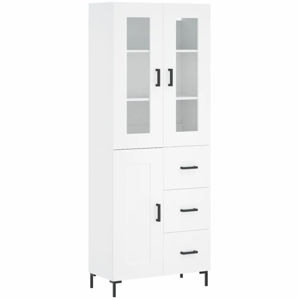 Générique Biały bufet o wymiarach 69,5 x 34 x 180 cm z drewnianymi drzwiami i metalowymi nogami, duża przestrzeń do przechowywania do organizacji codziennych niezbędników.