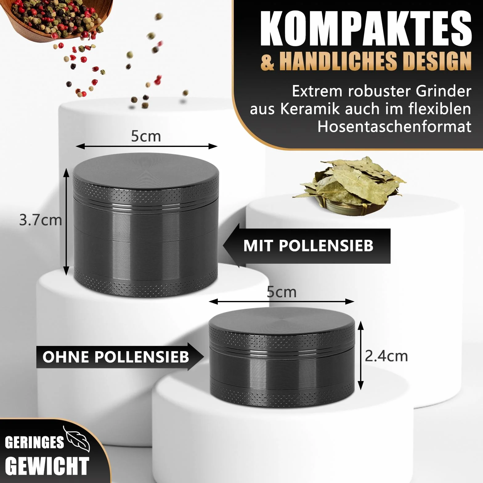 Młynek do ziół, 2 sztuki, stal nierdzewna, młynek do ziół, młynek do przypraw, młynek ze stali nierdzewnej do suchych ziół