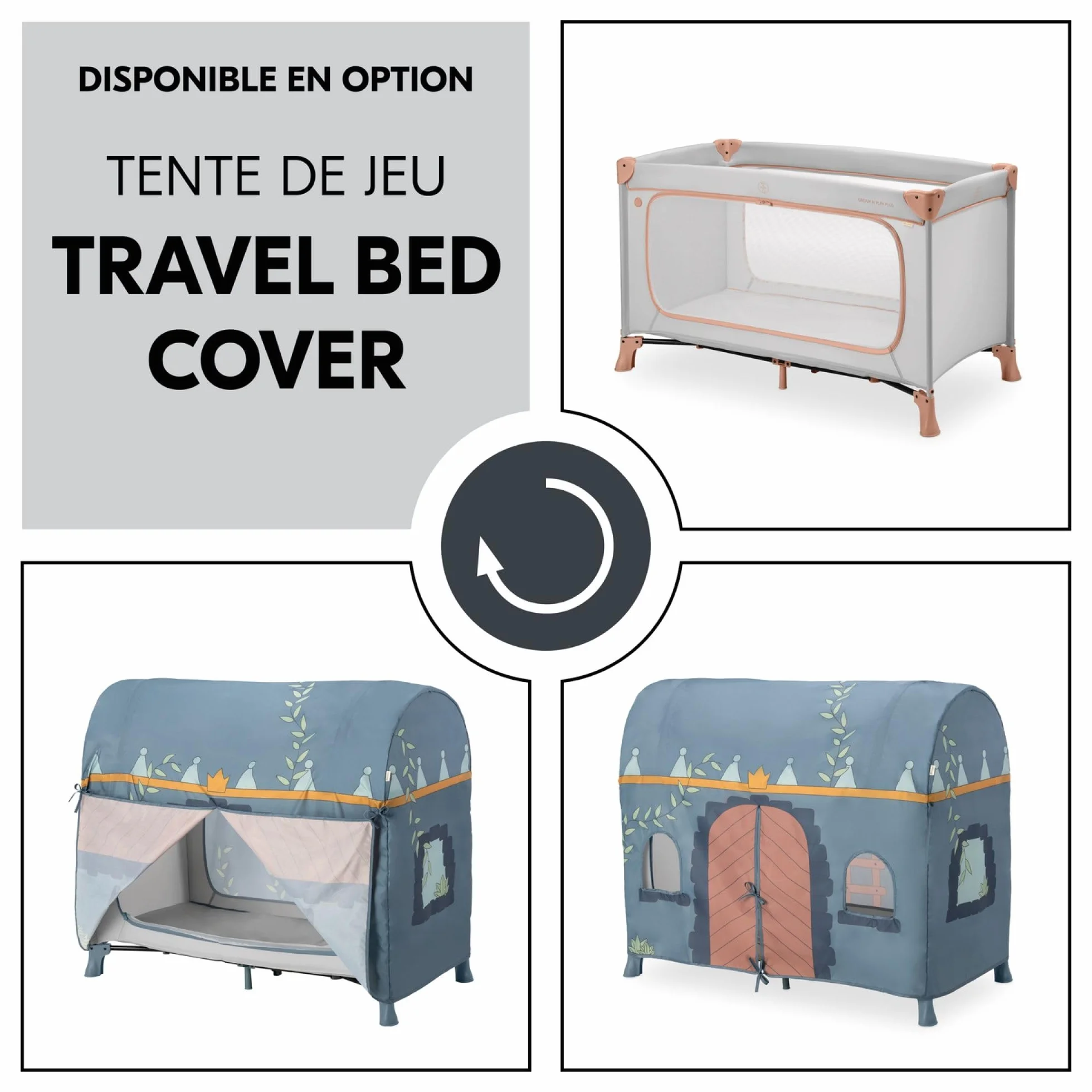 hauck Bebe Dream N Play Plus łóżko parasolowe, duży otwór boczny do zabawy, składany, kompaktowy, torba do przenoszenia, od urodzenia do 15 kg, Dusty Cork