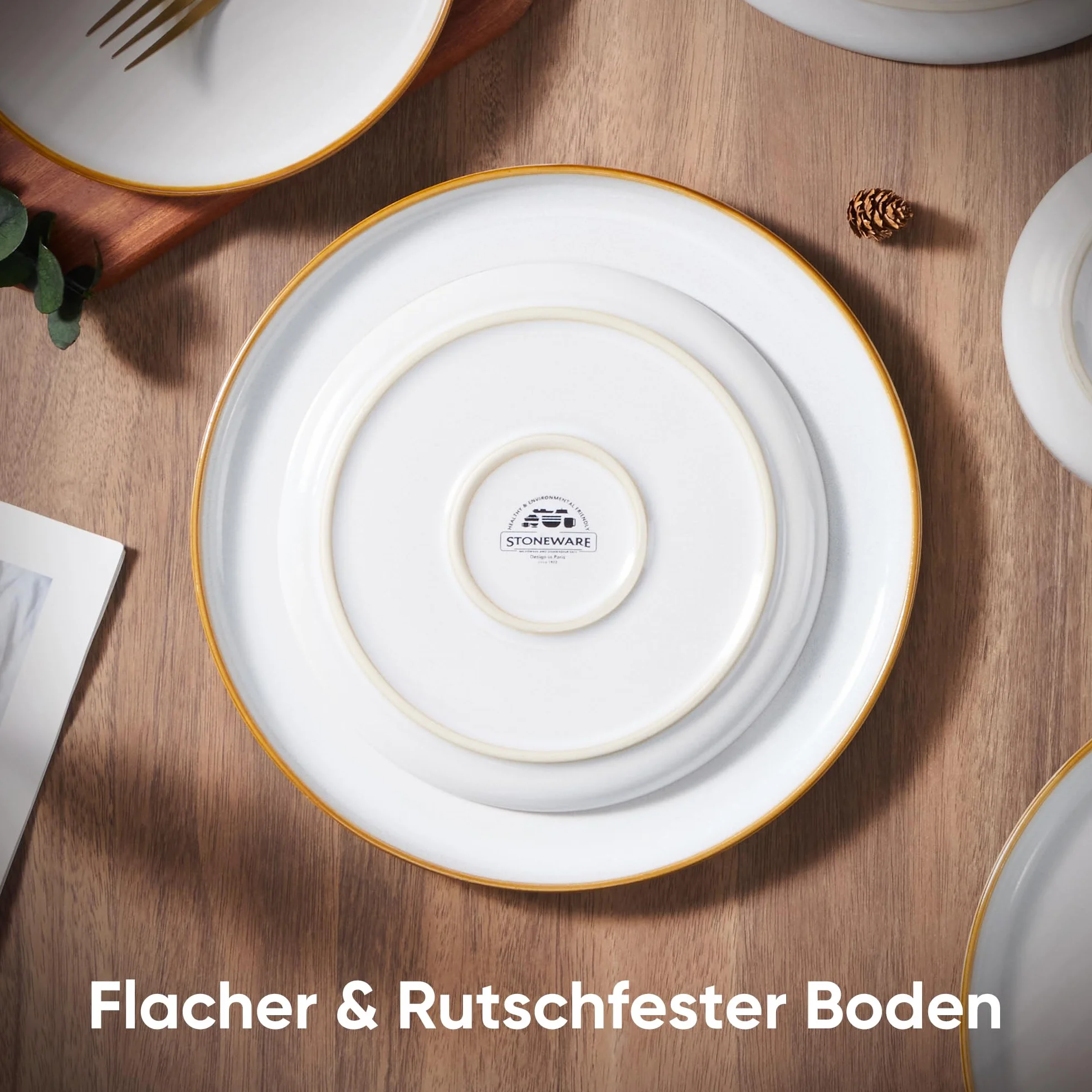 Onader Zestaw 6 talerzy obiadowych, 26,5 cm, z kamionki, klasyczne talerze do ciasta, porcelanowe, talerze obiadowe do serwowania, odporne na zarysowania, nadają się do mycia w zmywarce i używania w