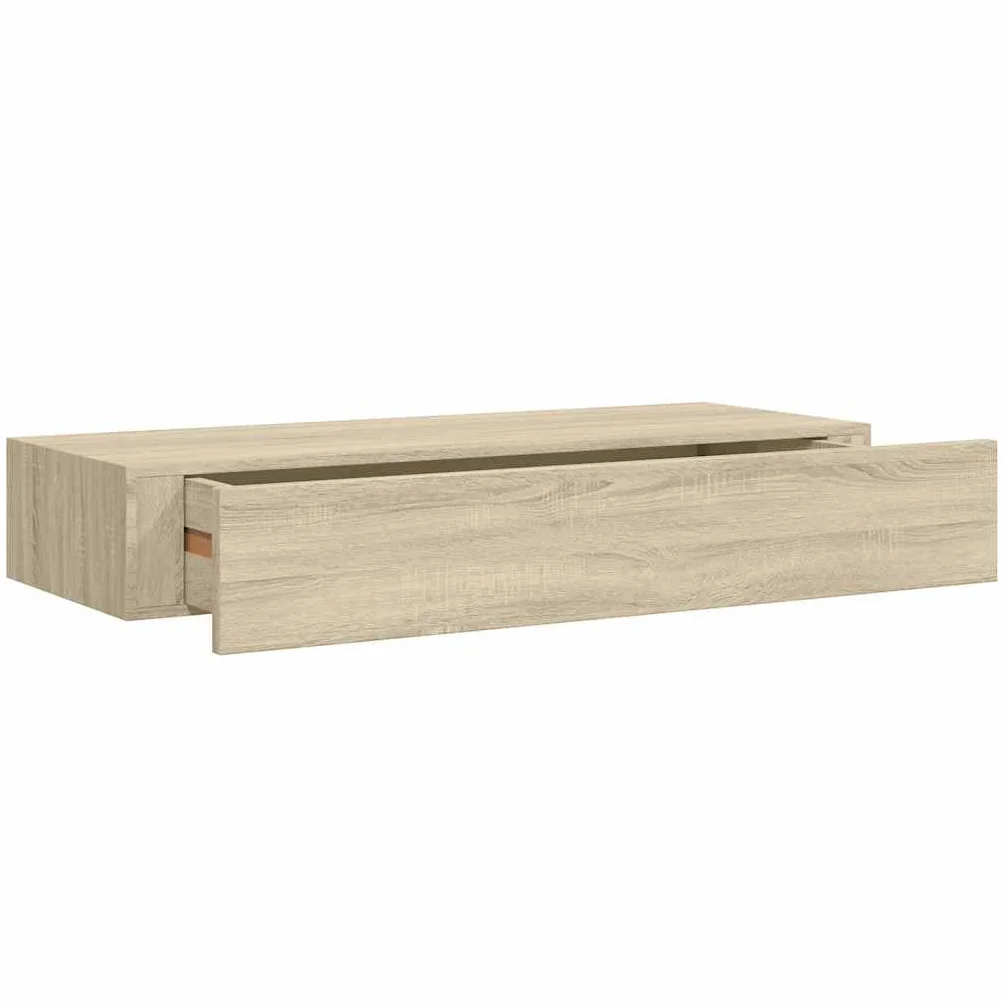 Regały ścienne z szufladami, 2 szt., wygląd dębu, 60 x 23,5 x 10 cm MDF, wiszące półki do montażu na ścianie, uniwersalna półka do salonu