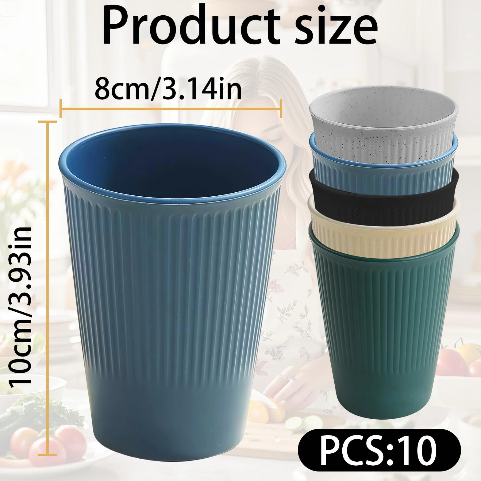 Zestaw kubków z polipropylenu, 10 sztuk plastikowych kubków wielokrotnego użytku, 350 ml, nietłukące się, wielokrotnego użytku, kubki do kawy, do domu, na imprezę, prezent przeprowadzkowy (5 kolorów)