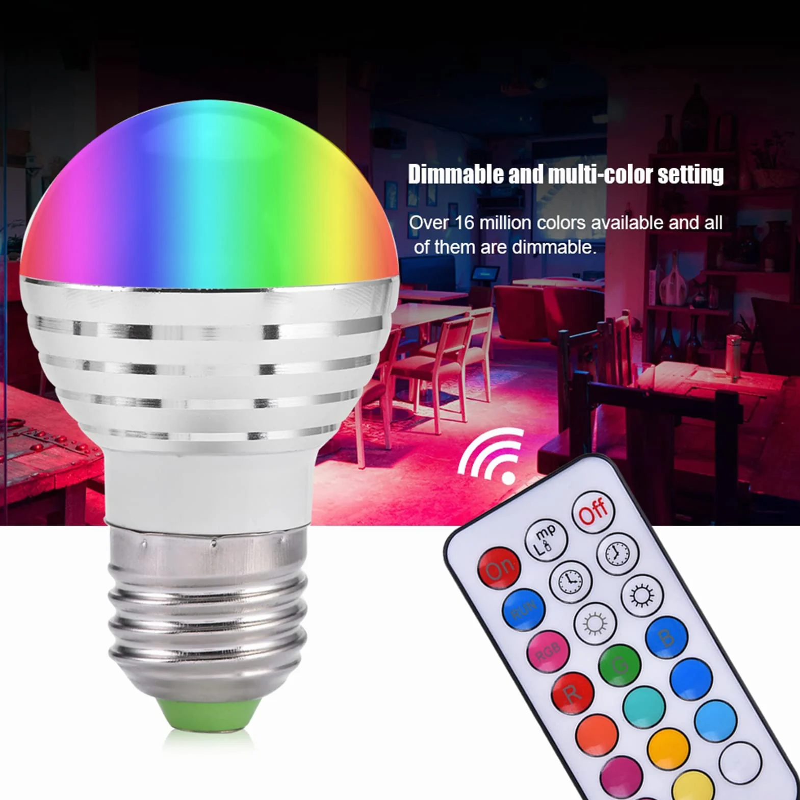 Żarówka LED RGB Zmieniająca Kolor świecy, z Zestawem Pilota, Odpowiednia do Korytarzy, Hoteli, Barów, Kawiarni, E27 3W
