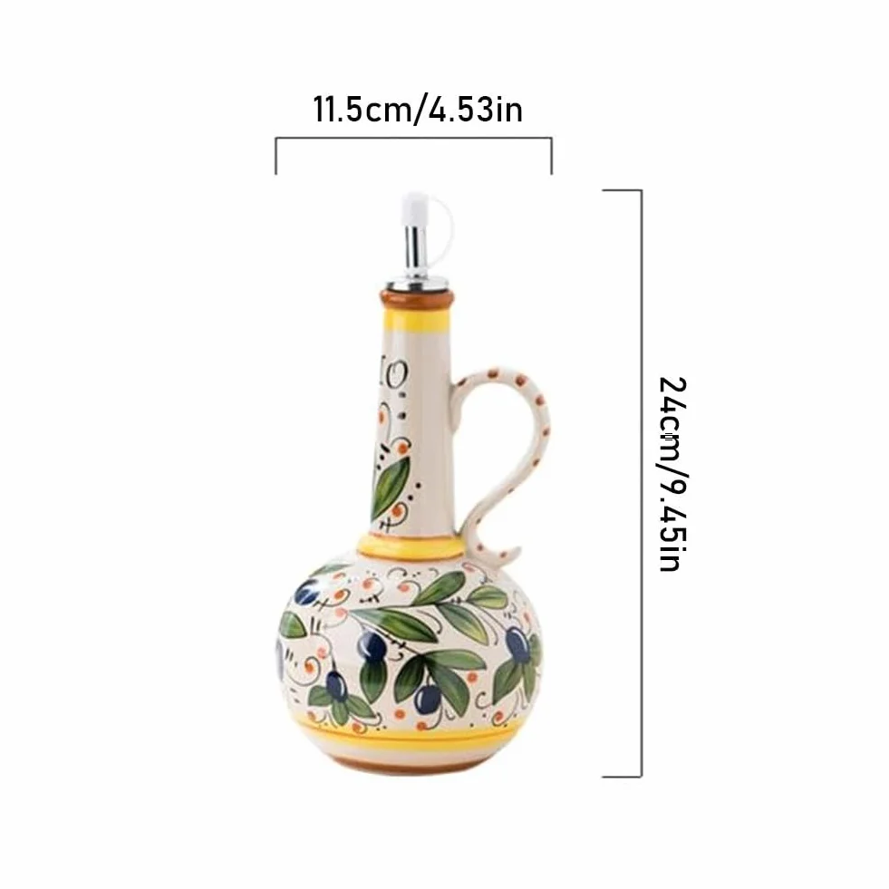 Generic Ceramiczny olej z oliwek, 500 ml, ręcznie malowana, z dziobkiem ze stali nierdzewnej, do olejów, sosów, octu