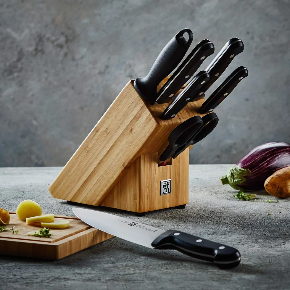 Zwilling Messerblock, 8-tlg., Bambusblock, Messer aus rostfreiem Spezialstahl/Kuststoff-Griff, Twin Chef