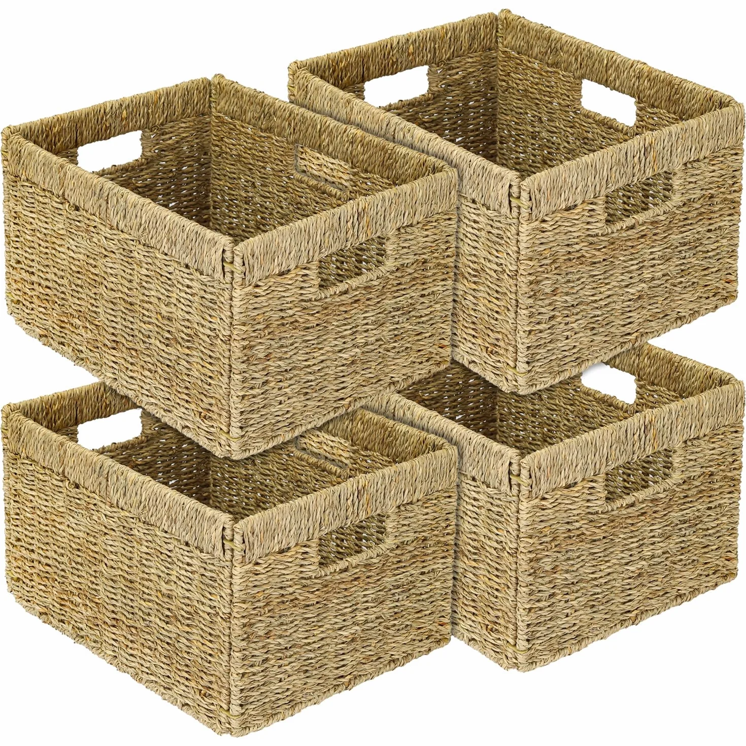 HMF Kosz do przechowywania, pleciony kosz z trawy morskiej | zestaw 4 szt. | pasuje do Billy | 35 x 25 x 20 cm