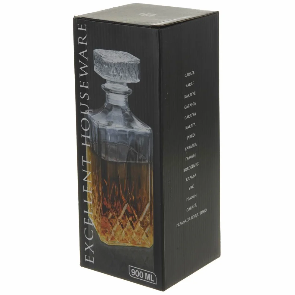 Klasyczna karafka o pojemności 900 ml, 0,9 l, szklana karafka do whisky, koniaku, whisky, likieru, wina, butelka