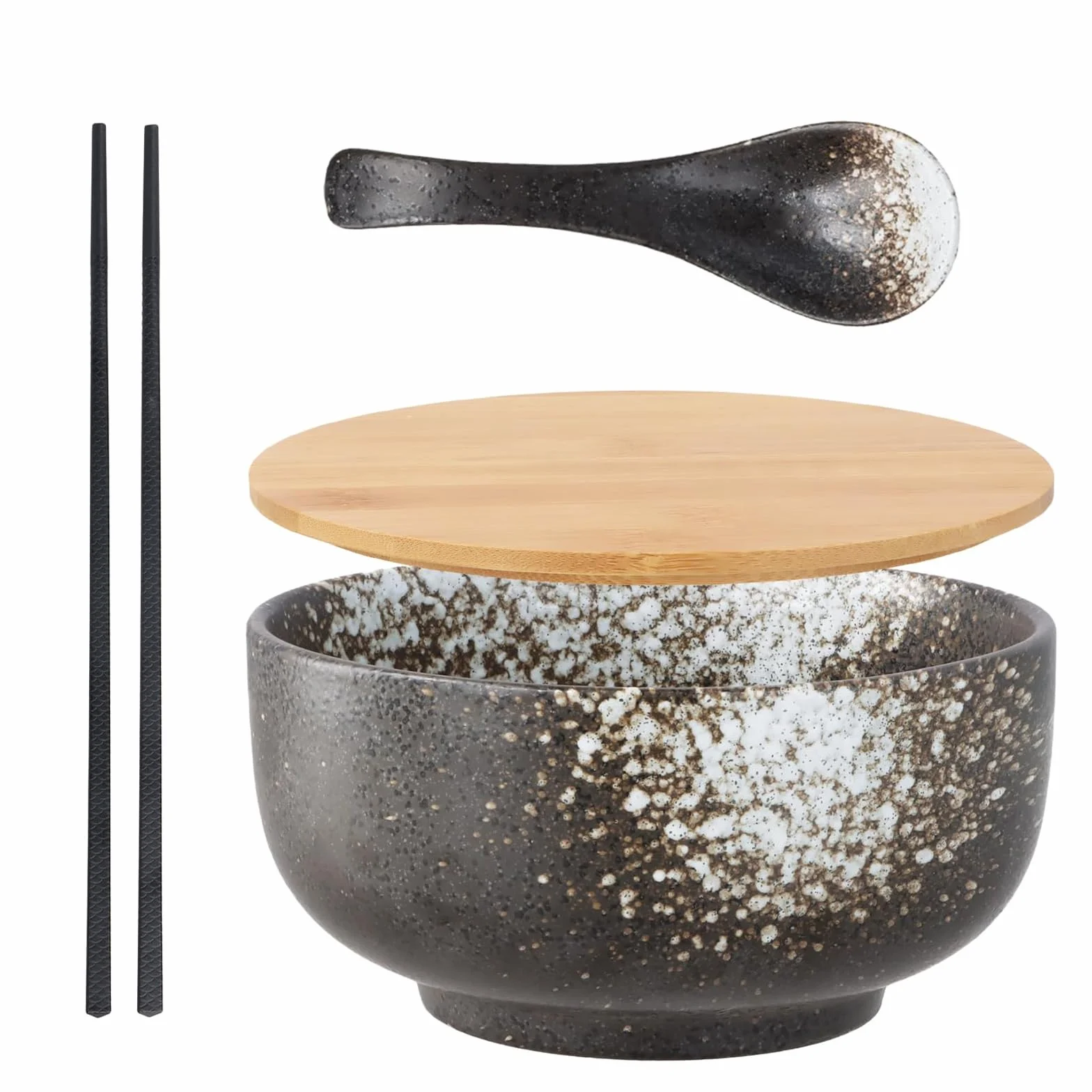 Ramen Bowl, miska ramen 800 ml, zestaw ceramiczny, wielokrotnego użytku, duża zupa, ceramiczna miska do zupy w stylu vintage, z łyżeczką i pałeczkami, nadaje się do kuchni, salonu (biała tekstura)
