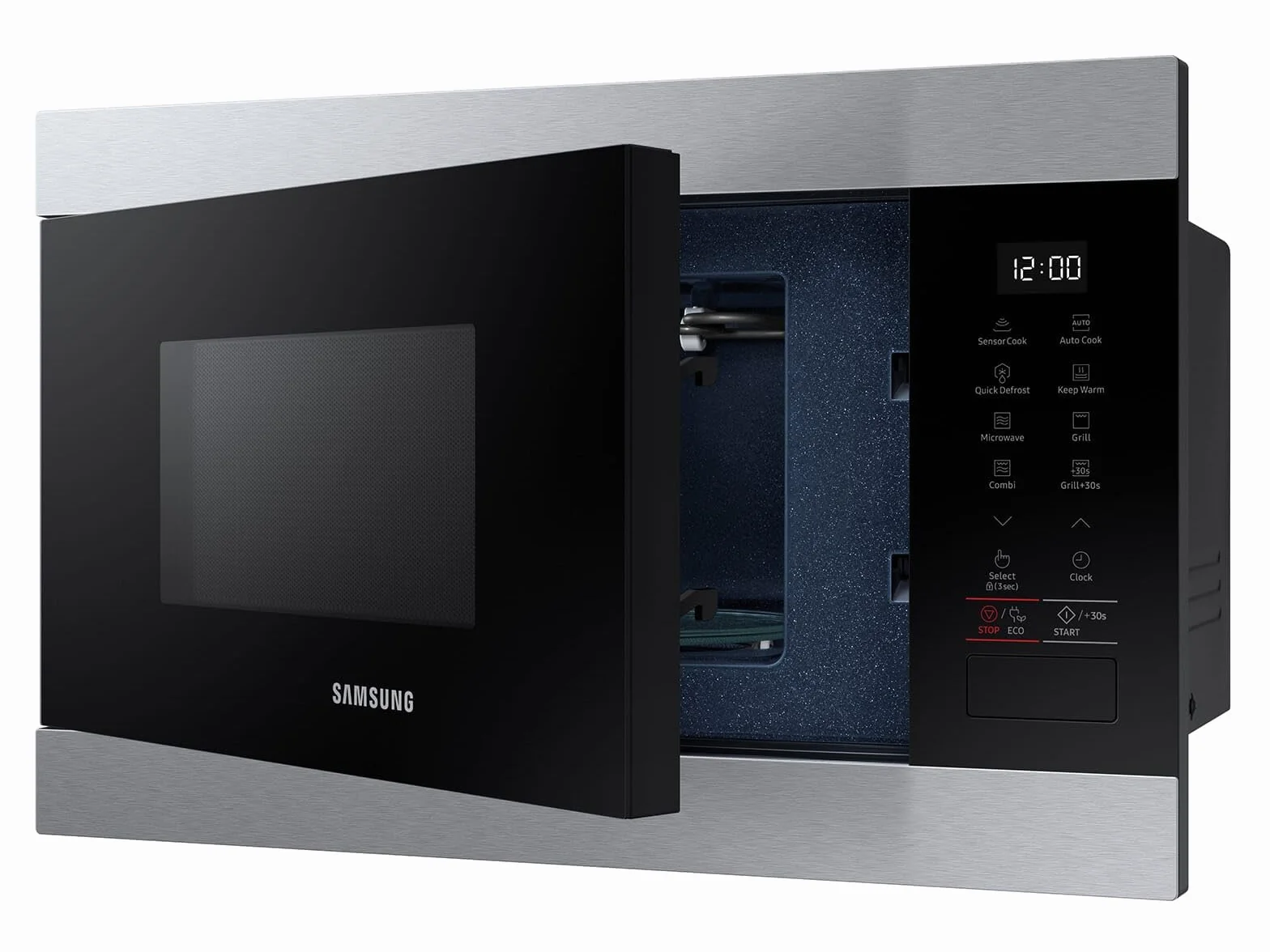 Samsung MG22M8274AT/E1 kuchenka mikrofalowa do zabudowy z grillem, 850 W, pojemność 22 l, mała kuchenka mikrofalowa do wnęki 38 cm, funkcja utrzymania ciepła, inteligentny czujnik, odporne na