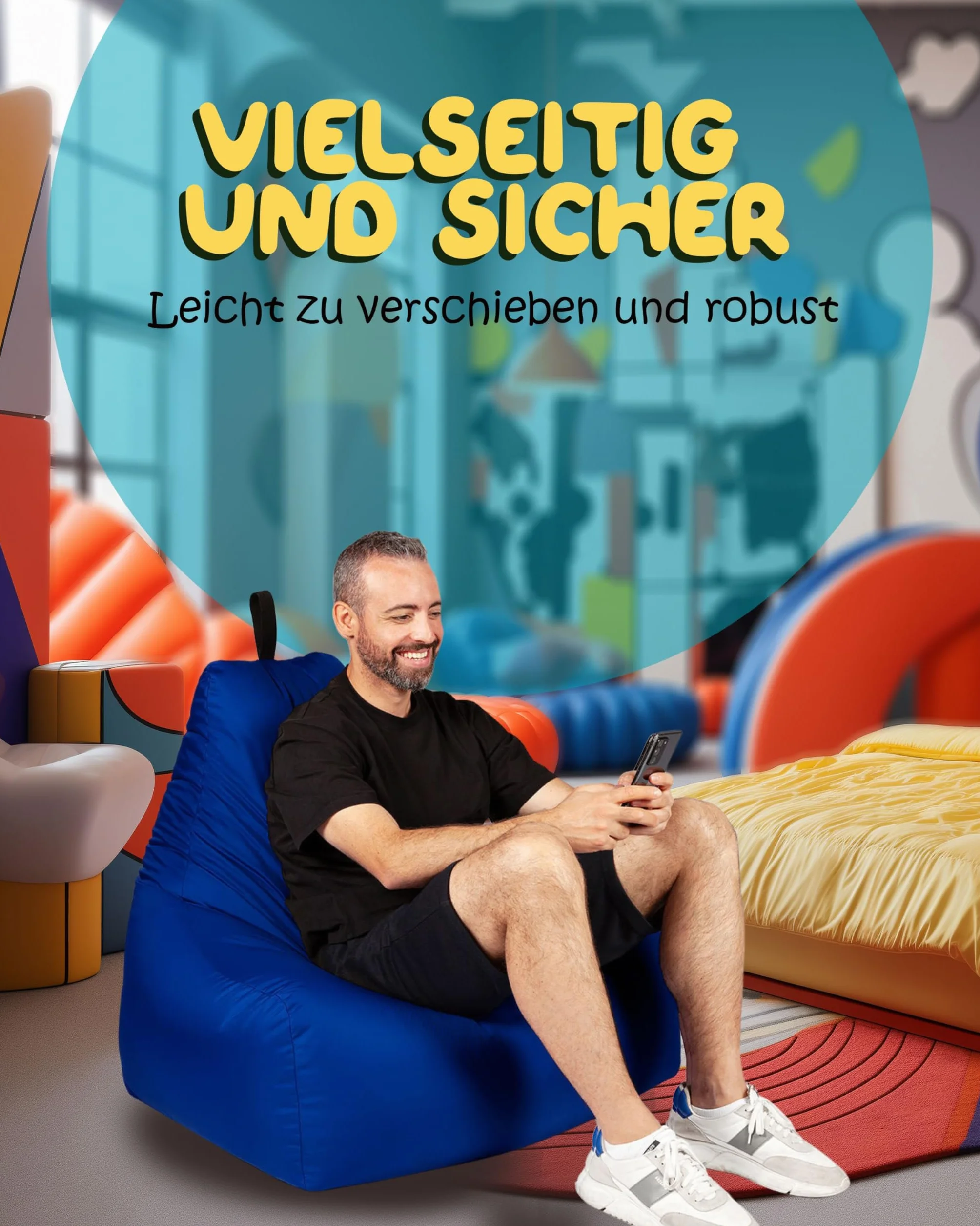 PATCH HOME Patchhome Lounge fotel XL dla graczy, worek do siedzenia i relaksu, nadaje się do użytku wewnątrz i na zewnątrz, fabrycznie wypełniony, rozmiar XL, kolor niebieski, w 2 rozmiarach i 25