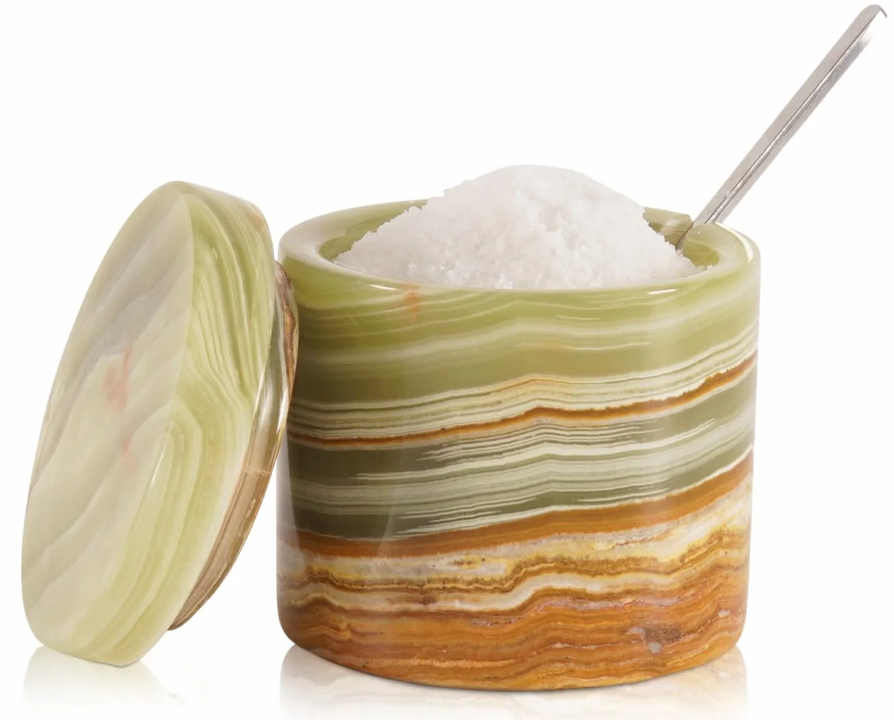 Marmurowa piwnica solna z pokrywką i łyżką 7 cm Zielone, ręcznie robione pojemniki na przyprawy na blat kuchenny, uchwyt na sól do wystroju kuchni w stylu vintage, marmurowa kuchnia do przechowywania