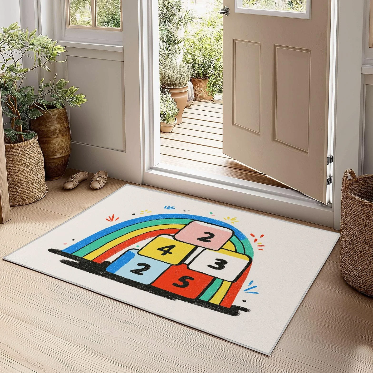 Minimalizm dywan do salonu tęcza geometryczne klocki 100 x 160 cm nowoczesny dywan do salonu beżowy dywan nadający się do prania - do sypialni kuchni stół do przedpokoju
