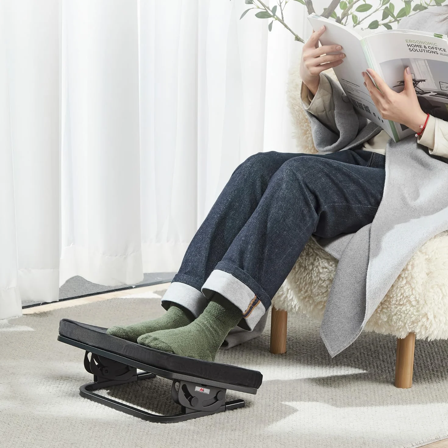 Maclean MC-460 Podnóżek Ergonomiczny, Podstawka pod Nogi, Płynnie Regulowany Kąt Nachylenia, Zdejmowalna Poduszka