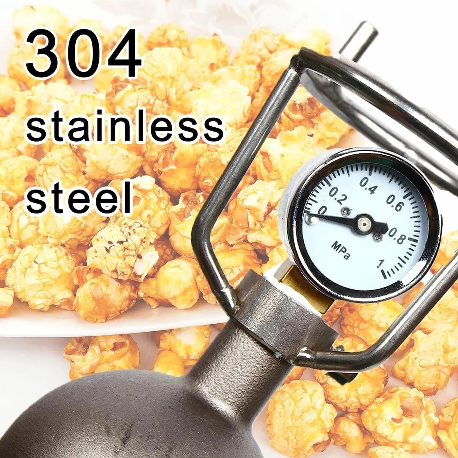 Maszyna do popcornu chińskiego, popcorn popcorn, maszyna do popcornu ze stali nierdzewnej 304 z korbą, z manometrem, idealny na rodzinne spotkania i imprezy (400 ml)
