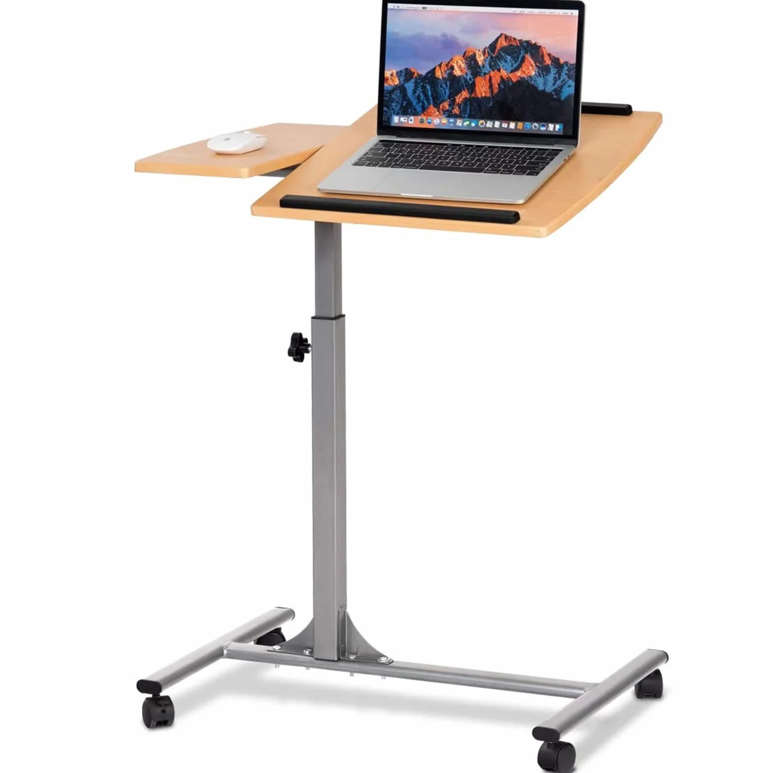 LIFEZEAL Ruchomy stolik stojący z 4 kółkami, stolik pod laptopa z regulacją wysokości, ergonomiczny stolik na notebooka, biurko z blatem z regulacją kąta, stół do salonu (orzech włoski)