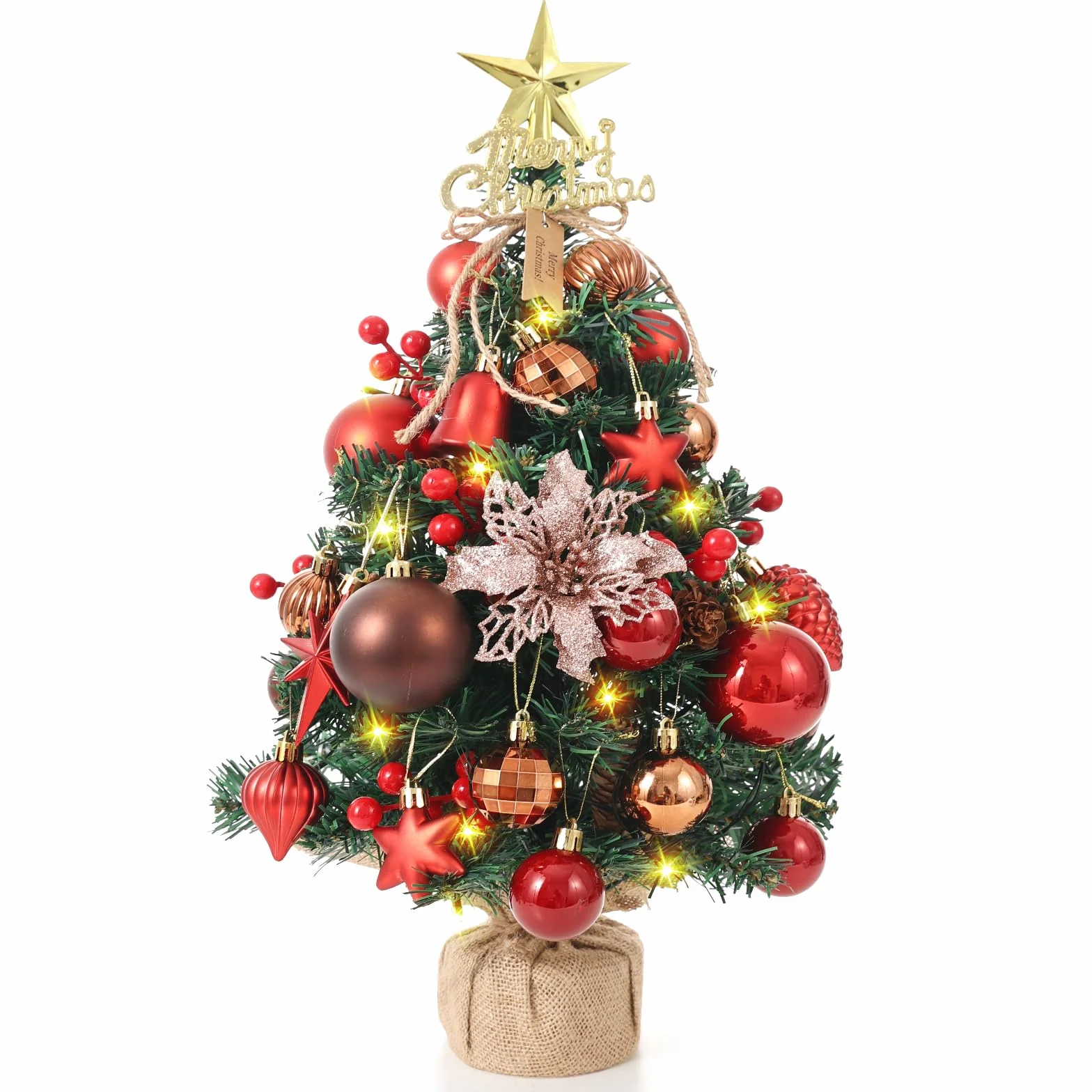 Mini choinka 45 cm, mała sztucznie wykonana choinka bożonarodzeniowa z oświetleniem LED, choinka na stół, mini choinka bożonarodzeniowa do dekoracji świątecznej