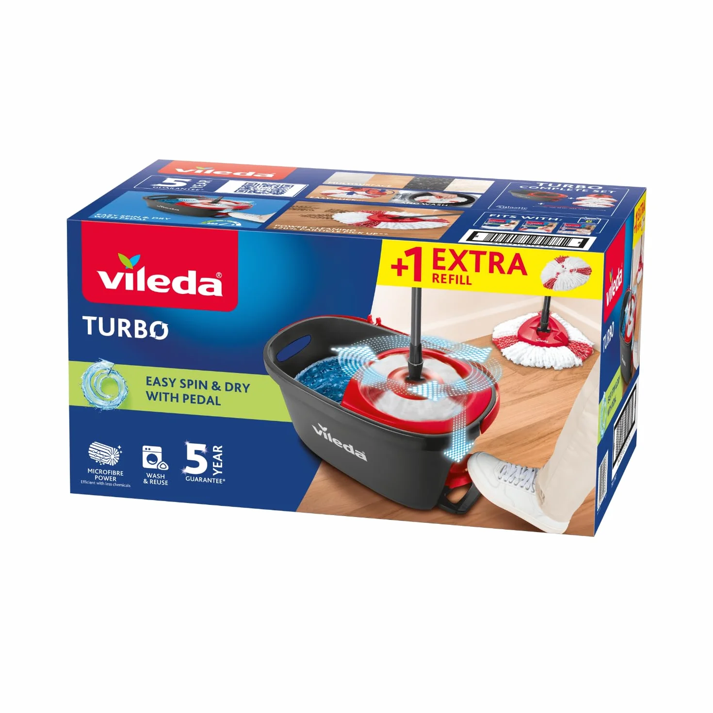 Vileda Turbo Easywring & Clean Mop, Szary/Czerwony, 48,6 x 29,6 cm