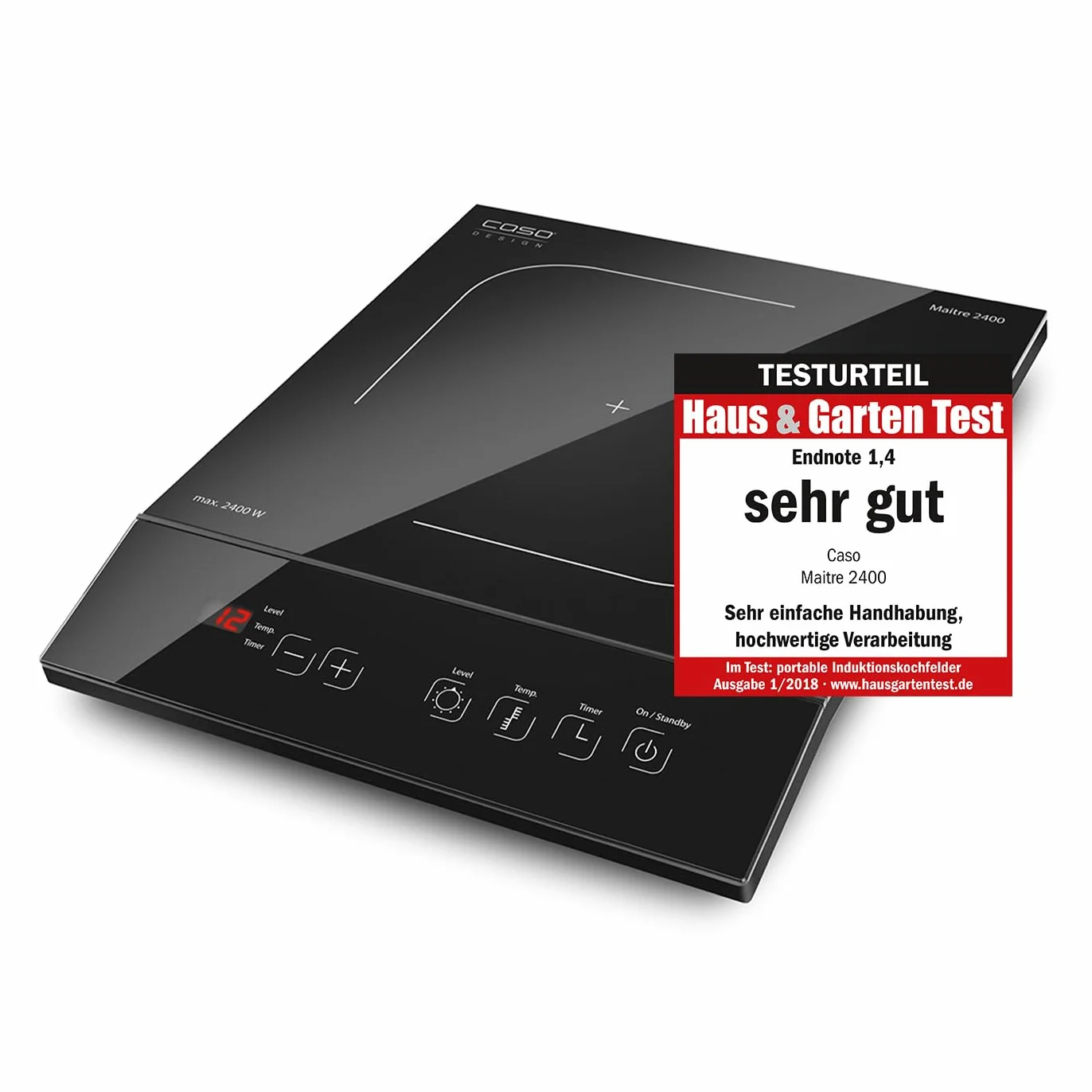 CASO Maitre 2400 mobilna płyta indukcyjna 2400 W SmartControl 12 poziomów 60-240°C timer 180 min garnki 26 cm ceramika szklana