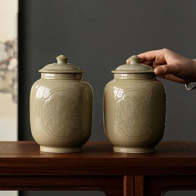 HLTYGWX Pojemnik na herbatę Pojemnik ceramiczny do przechowywania słoika Ręcznie robiona ceramiczna puszka na herbatę Domowa kuchnia Herbata zamknięta puszka Puszka na herbatę