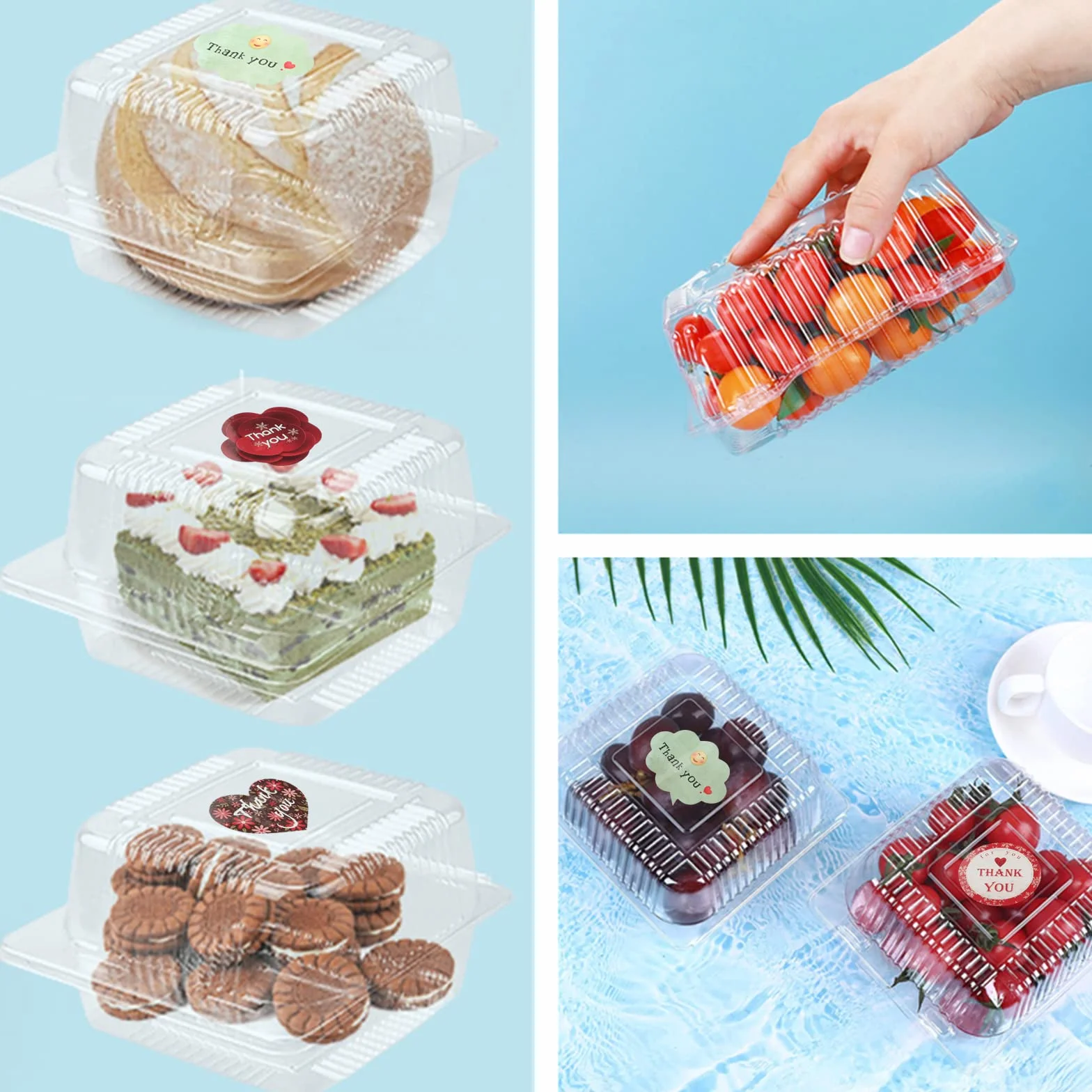 50 szt pojedynczych pudełek na porcje ciasta, 14 cm, przezroczyste pudełka na żywność, do dużych muffinek, sałatek, serów, odpowiednie do pieczenia w domu, imprezy, cukierni