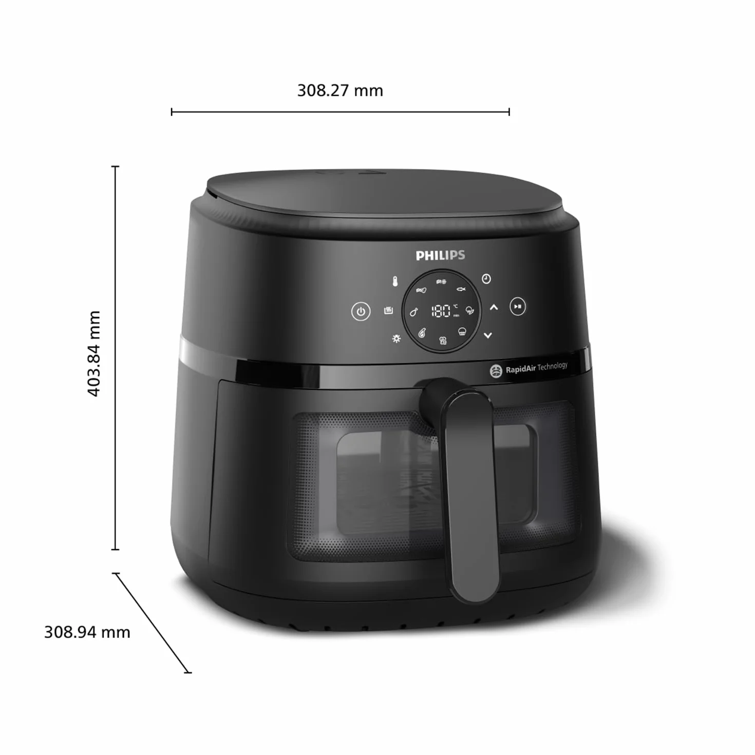Philips Ovi z serii 2000 – Klasyczny Airfryer 6,2L z okienkiem, Technologia RapidAir, 13 Sposobów gotowania, 90% mniej tłuszczu, łatwe czyszczenie, Ekran Dotykowy, Oszczędność energii (NA230/00)