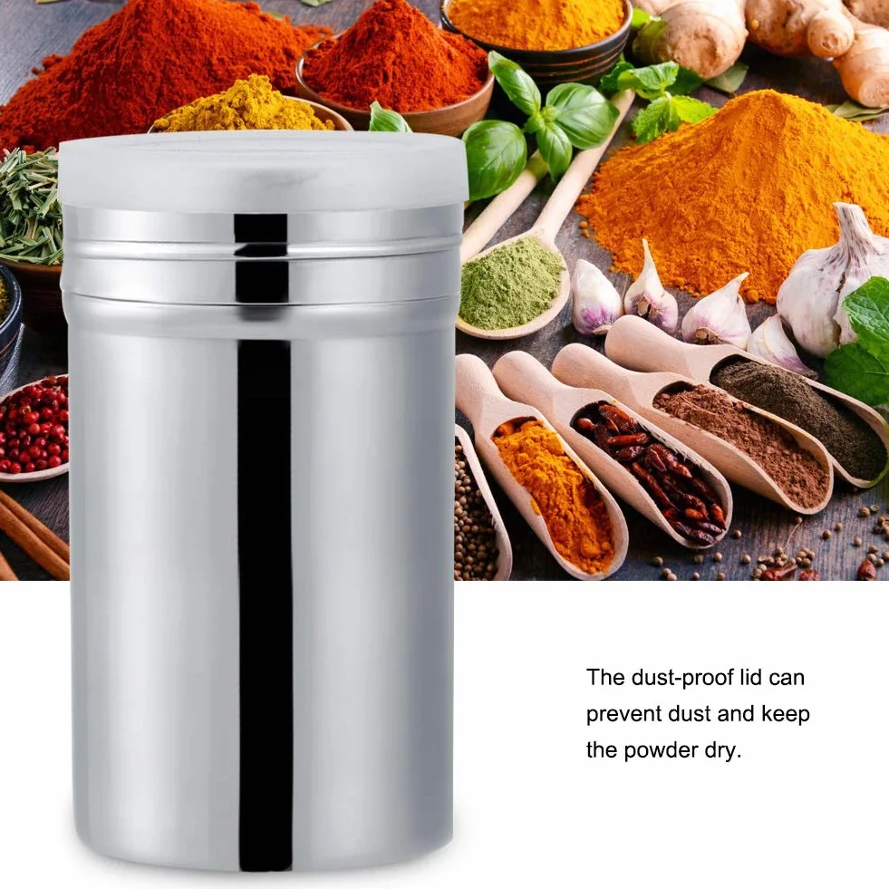 Shaker do Cukru w ​​​​Proszku ze Stali Nierdzewnej, Shaker do Cukru Cynamonowego Cukier Puder w Proszku Mąka Kakaowa Przesiewacz do Kawy Narzędzia Kuchenne Pokrywa Shaker (L)