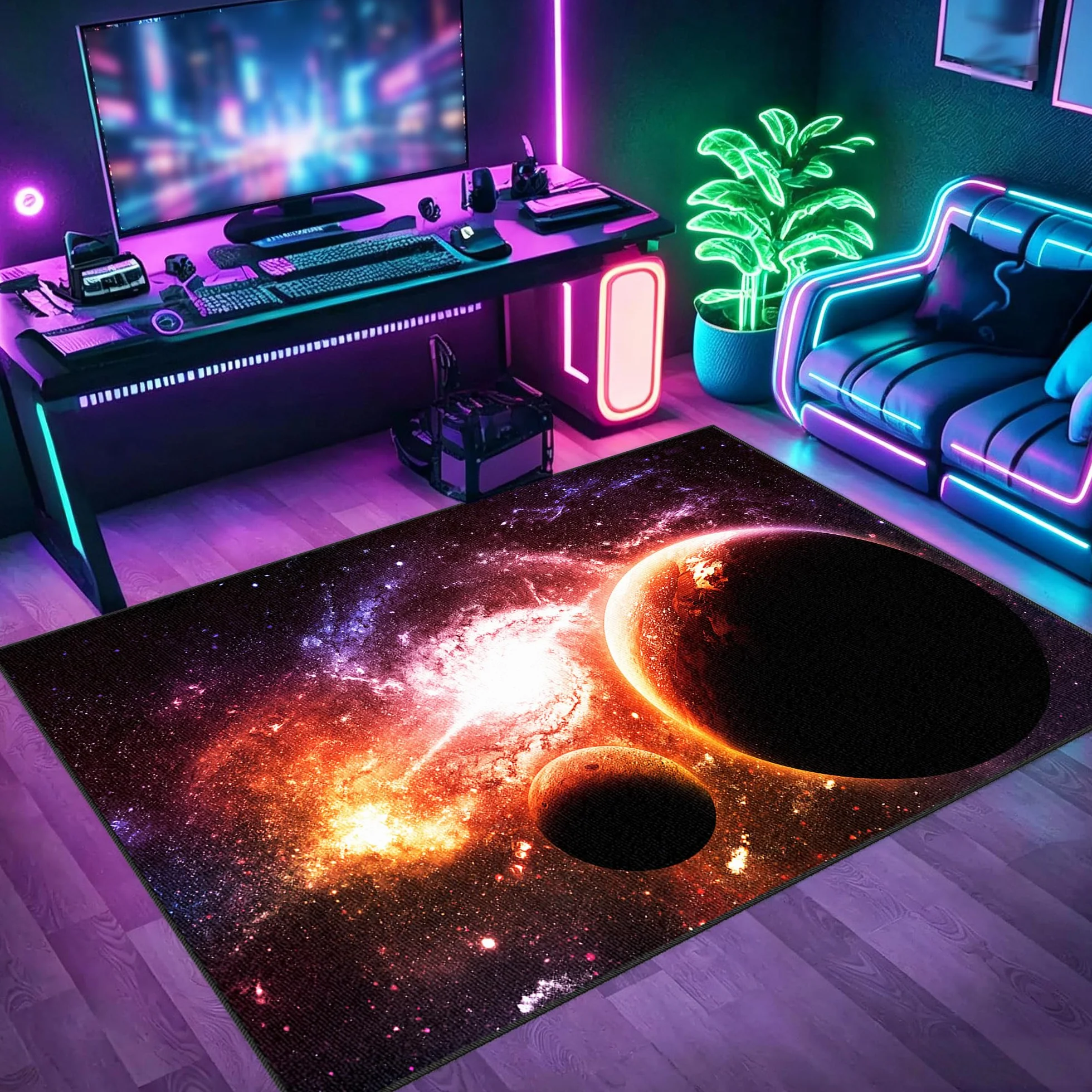 Zmywalny dywanik do pokoju zabaw, 110 x 170 cm / 43,31 x 66,93 cala Mata podłogowa na krzesło komputerowe do gier, mata sportowa, mata podłogowa dla graczy 3D do sypialni na krzesło biurowe
