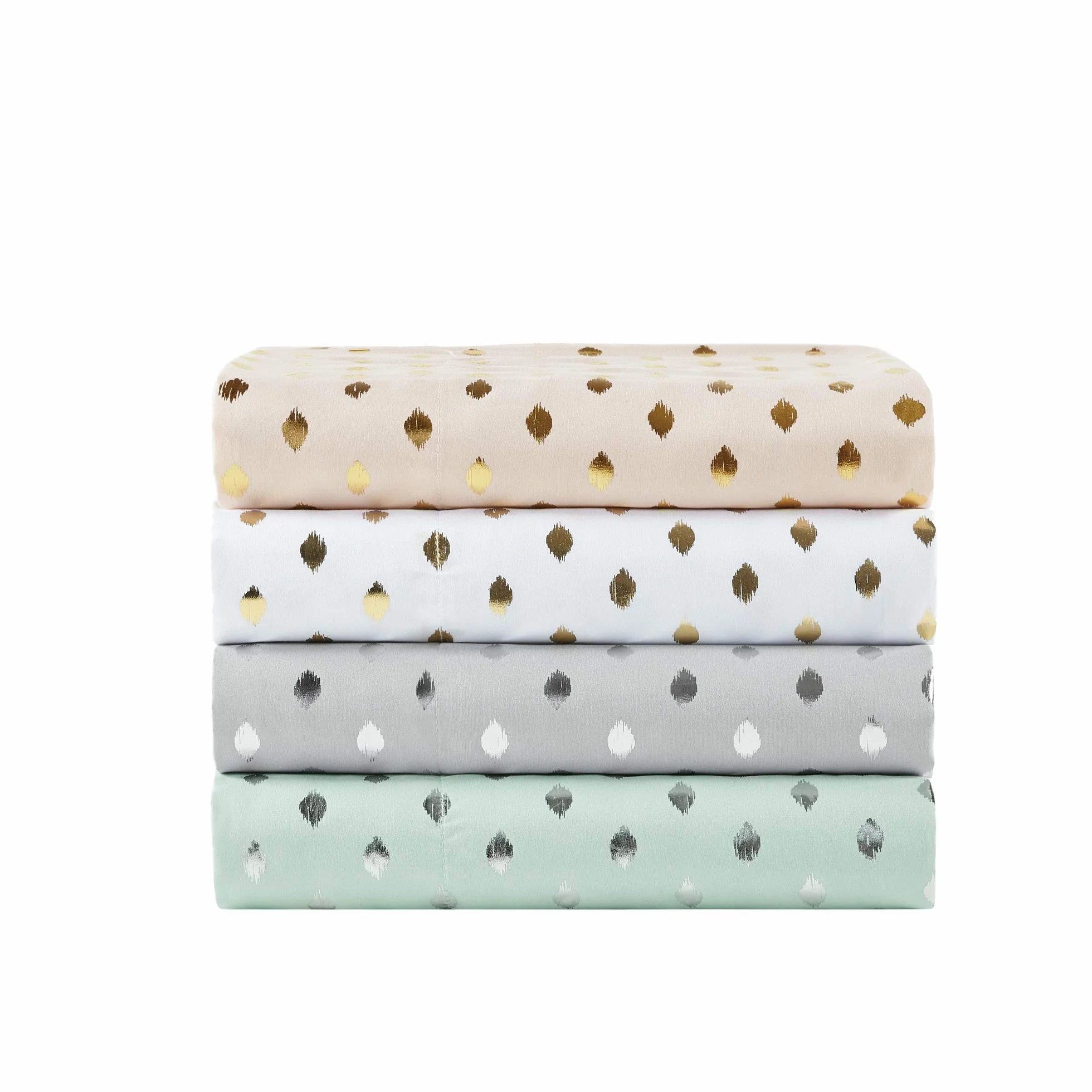 Intelligent Design Microfiber Cozy Bed Sheet Set, Modern All Season Bedding & Pillowcases, Premium 14" Elastic Pocket Fits up to 16" Mattress, Queen Blush/Gold Metallic Dot 4 Piece