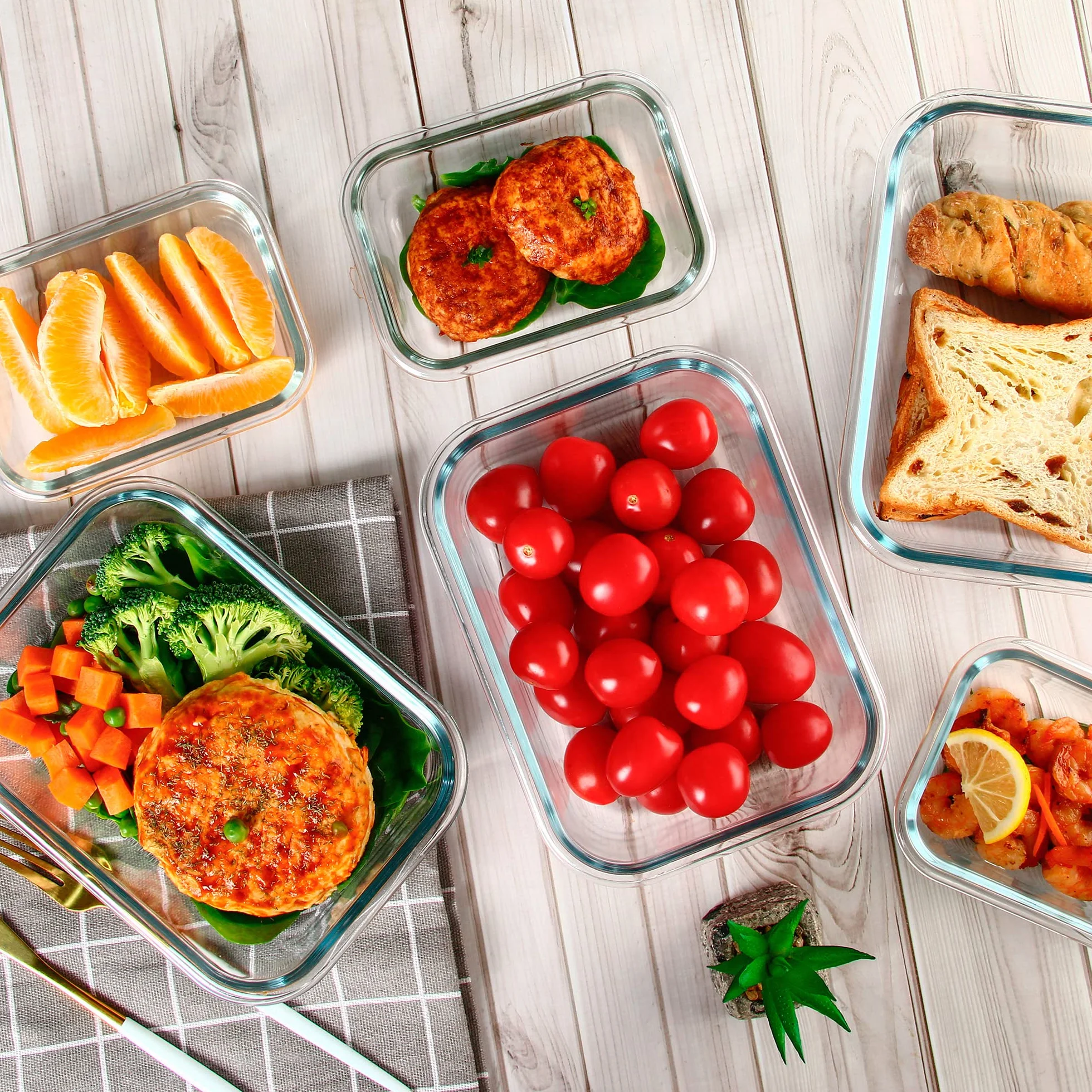 UMEIED Zestaw szklanych pojemników do przechowywania żywności z hermetycznymi pokrywkami, do przygotowywania posiłków, kontroli lunchu i porcji, kuchenki mikrofalowej, piekarnika, zamrażarki i