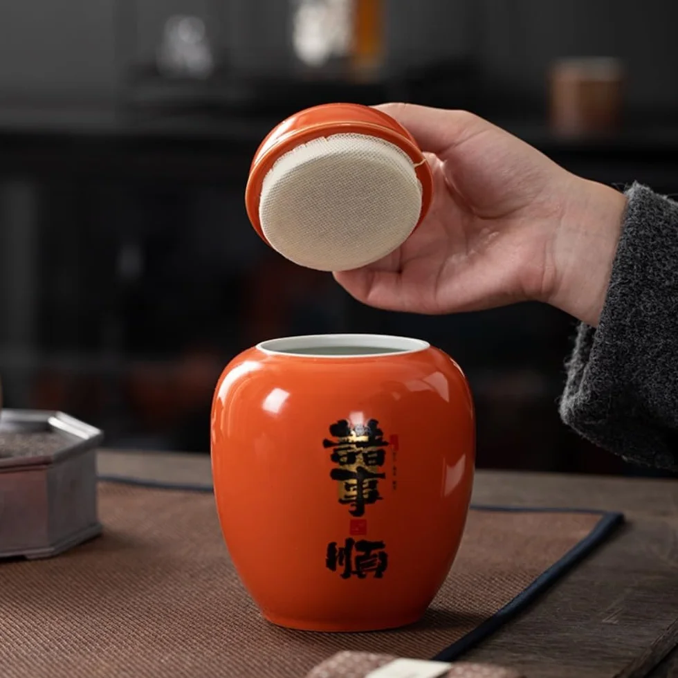 Pojemnik na herbatę i organizery do herbaty, ceramiczny słoik do przechowywania luźnej herbaty, kreatywny ze szklanym kubkiem i łyżeczką do herbaty, chiński zestaw do herbaty, pojemnik na herbatę (A)