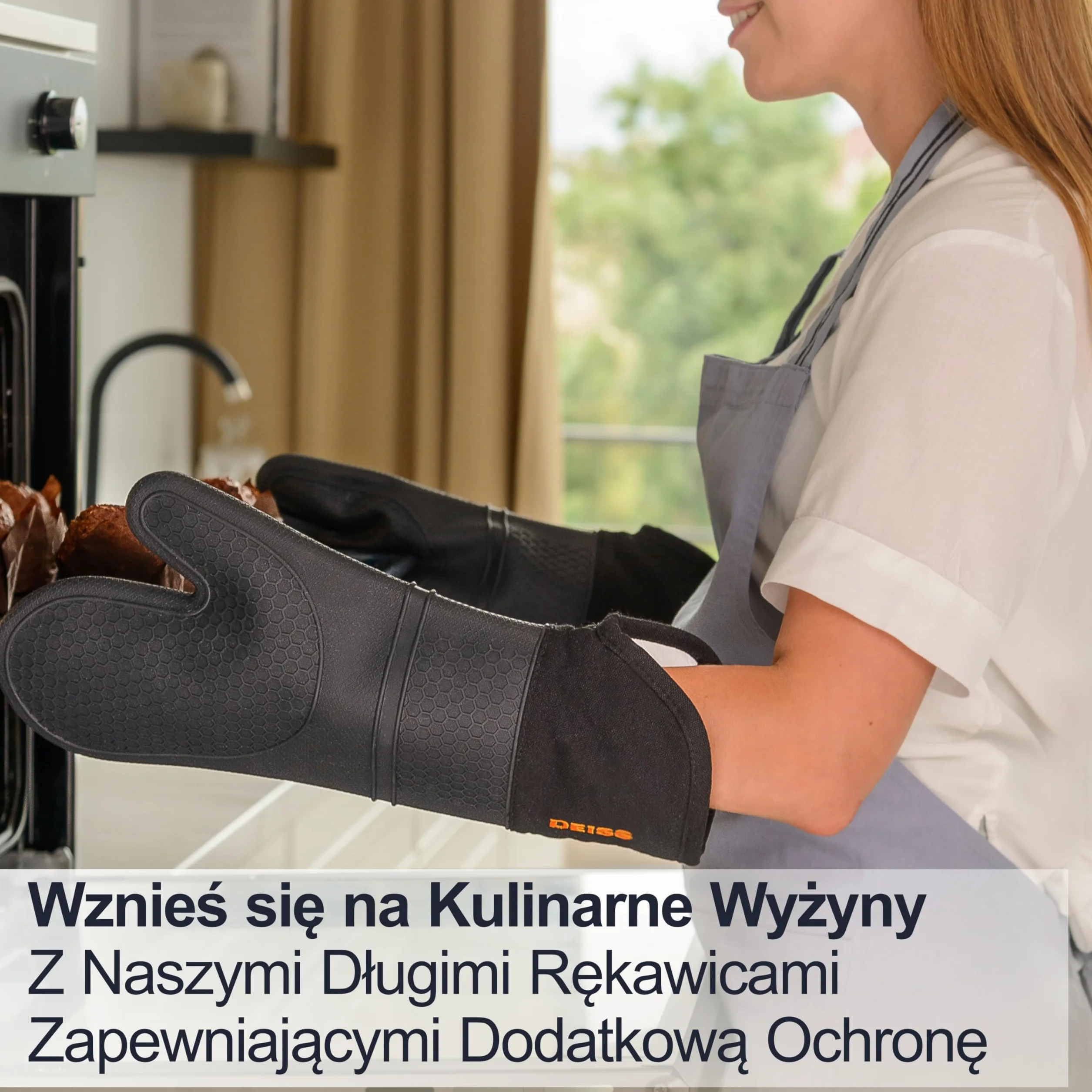 DEISS Pro Zestaw Silikonowych Rękawic Kuchennych Odpornych na Temperatury i Plamy, Rękawice do Grilla z Miękką Bawełnianą Podszewką, Wodoodporne, Bardzo Długie, Elastyczne, Grube Rękawice Kuchenne