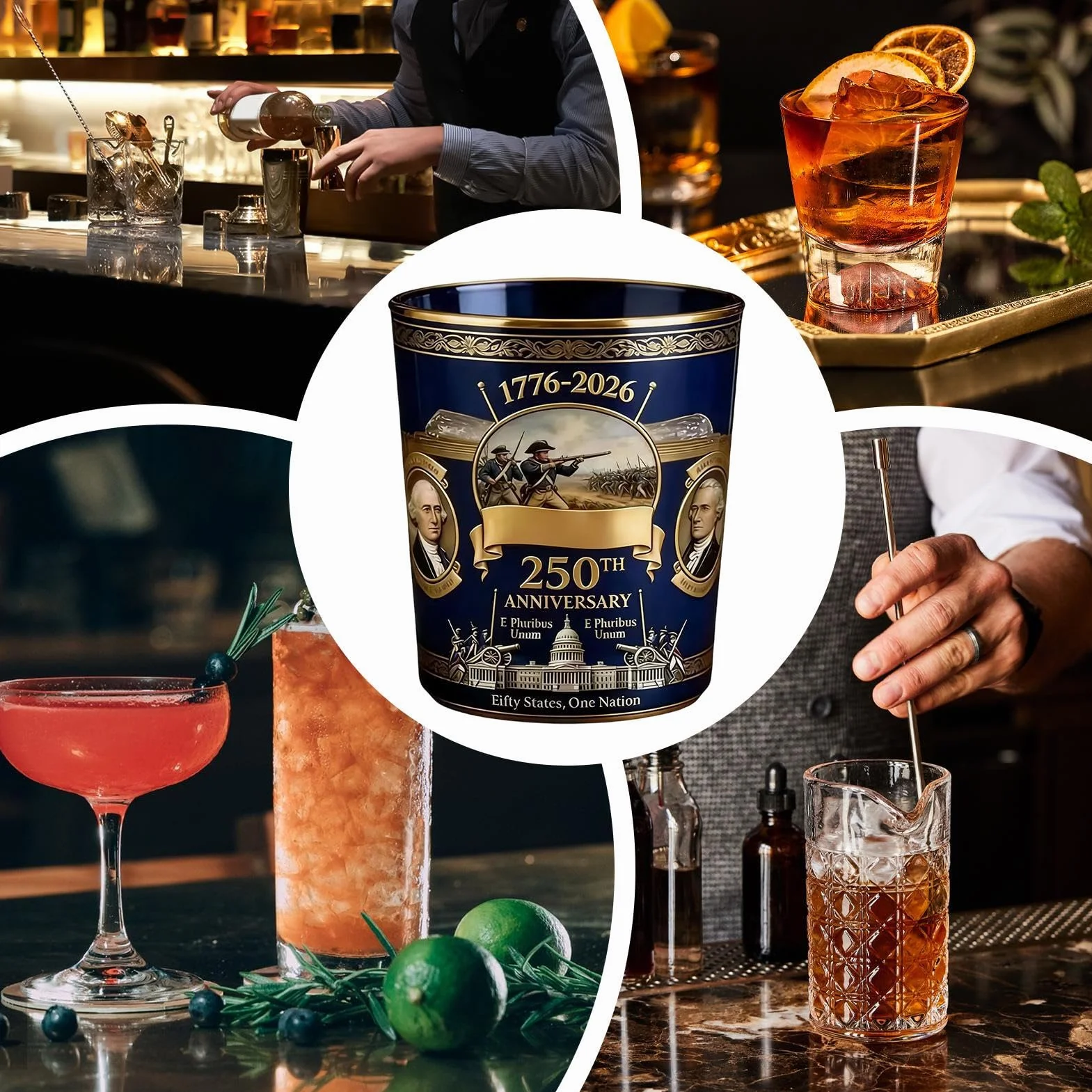 Szklanki do whisky dla mężczyzn | Szkło na 250-lecie Ameryki | Kieliszki do koktajli - dla Ojca Mężczyzny Entuzjasty Kolekcjonera Gospodarza Baru Domowego Restauracji Hotelu Klubu Półki