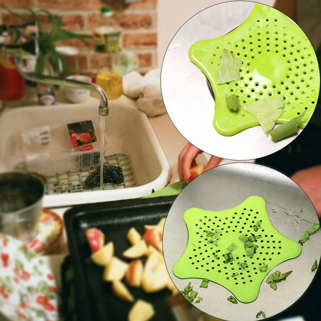 3 sztuki silikonowych filtrów drenażowych, rozgwiazda, filtr do włosów, do łazienki, zlewu kuchennego, do prysznica, wanny, zlewu i kuchni (zielony)