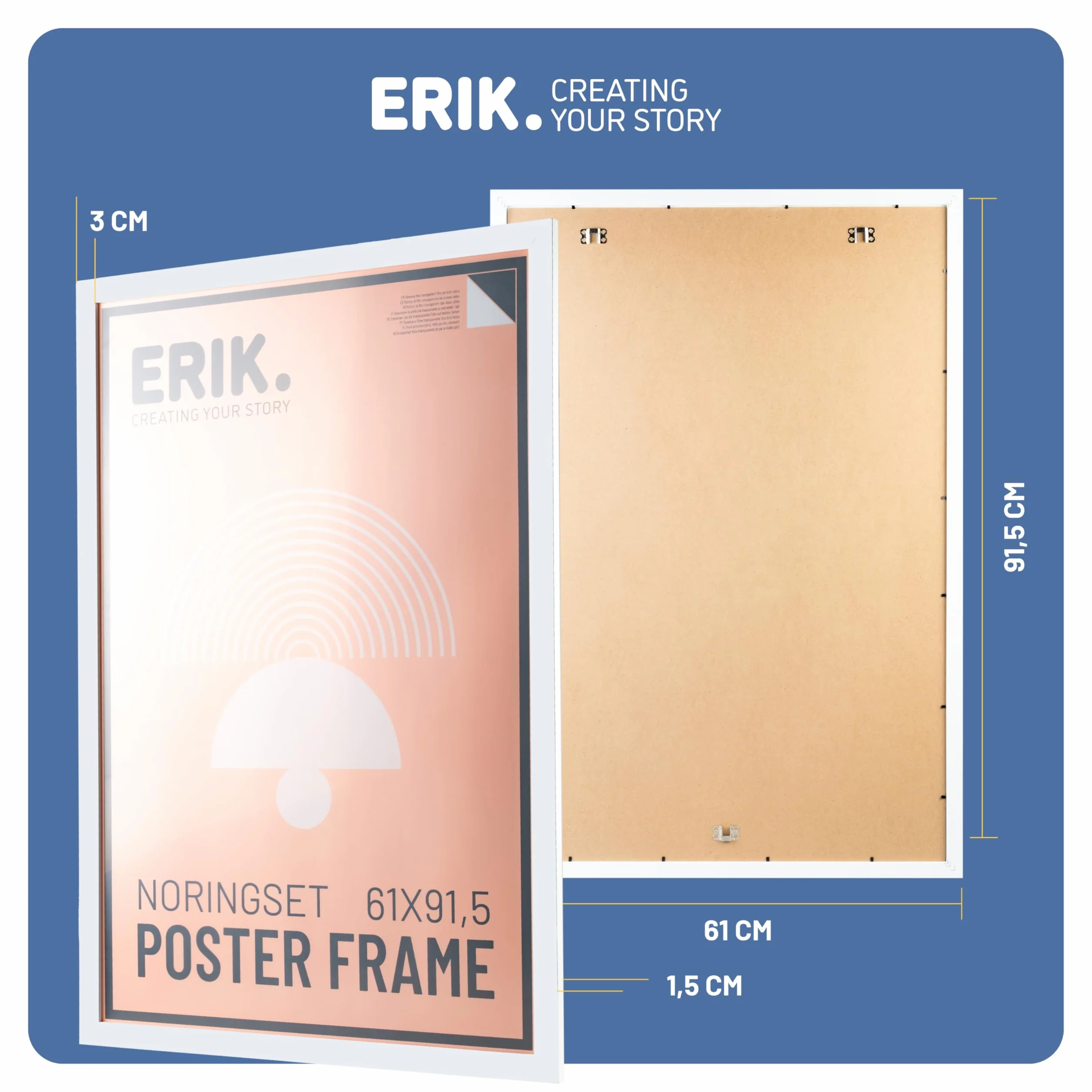 Grupo Erik Poster Frame 61 x 91.5cm - White Photo Frames Wall, Large Picture Frames, Family Photo Frame, Art Wall Decor - New Home Gifts, Home Decor Gifts