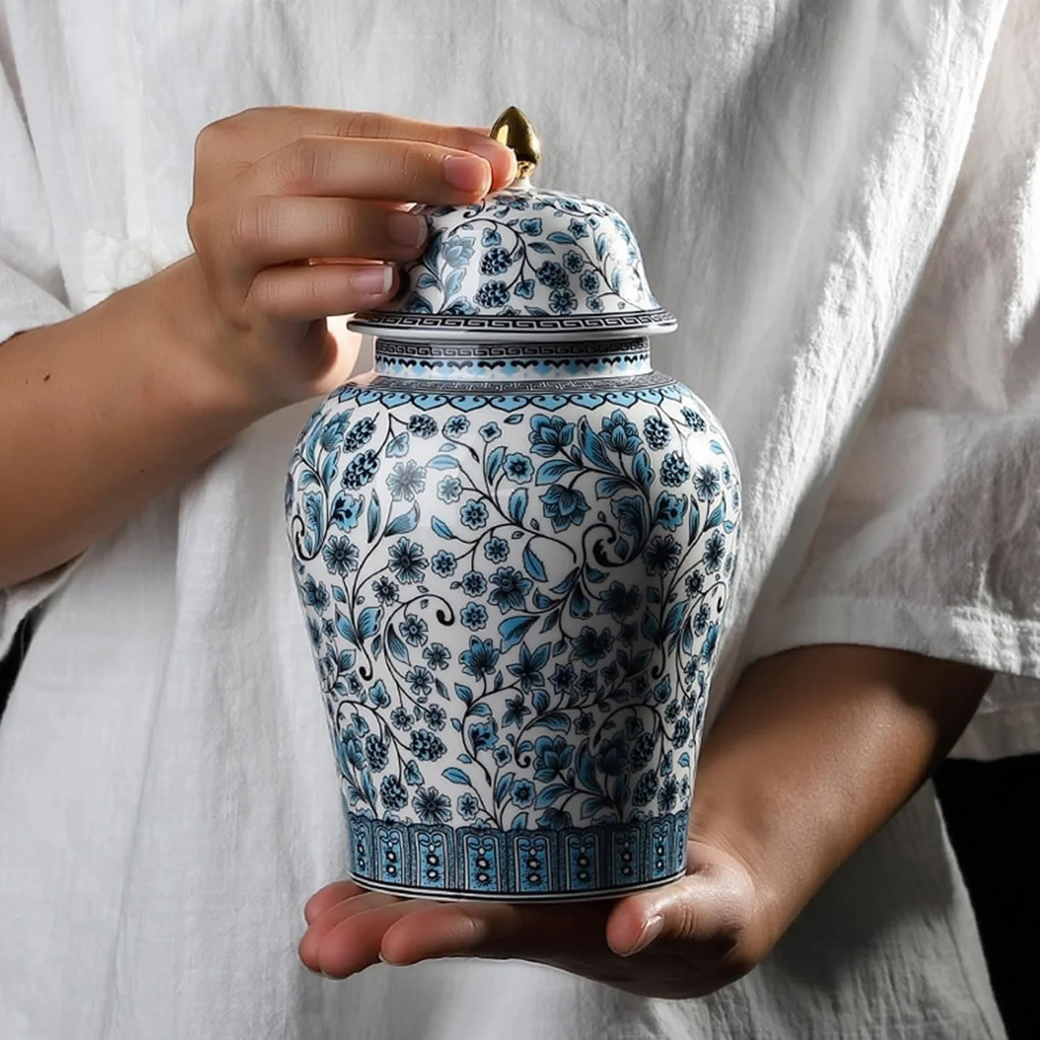 Słoik imbirowy niebieska i biała ceramiczna herbata domowe ozdoby przechowywanie słoik na herbatę chiński styl (zielony)
